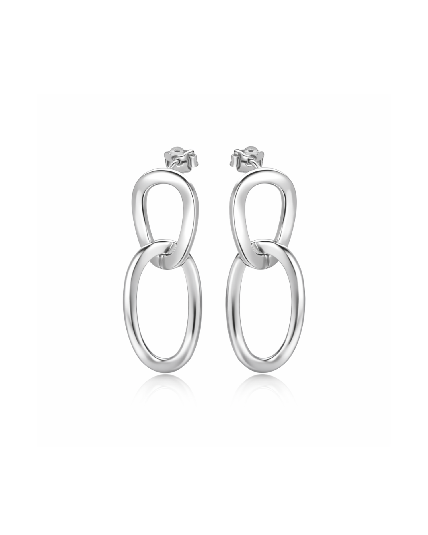 Candella Linked Hoops Stud Earrings Silver