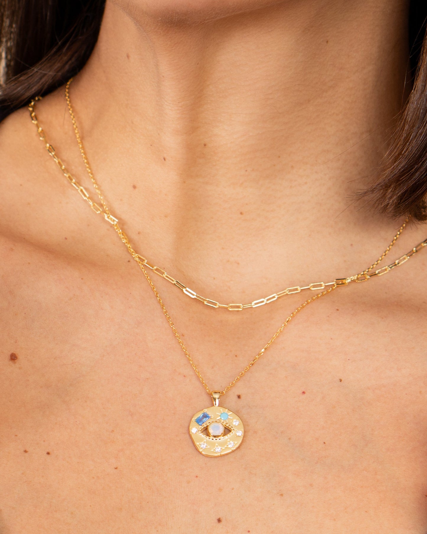 Candella Moonstone Evil Eye Talisman Necklace Gold