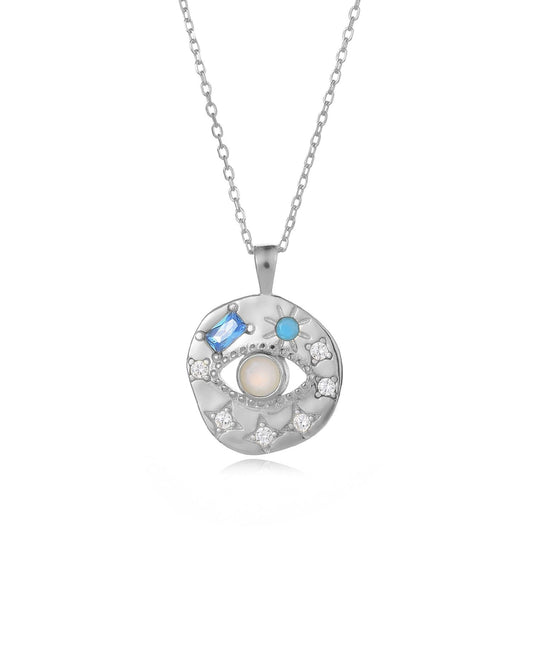 Candella_Moonstone Evil Eye Talisman Necklace Silver