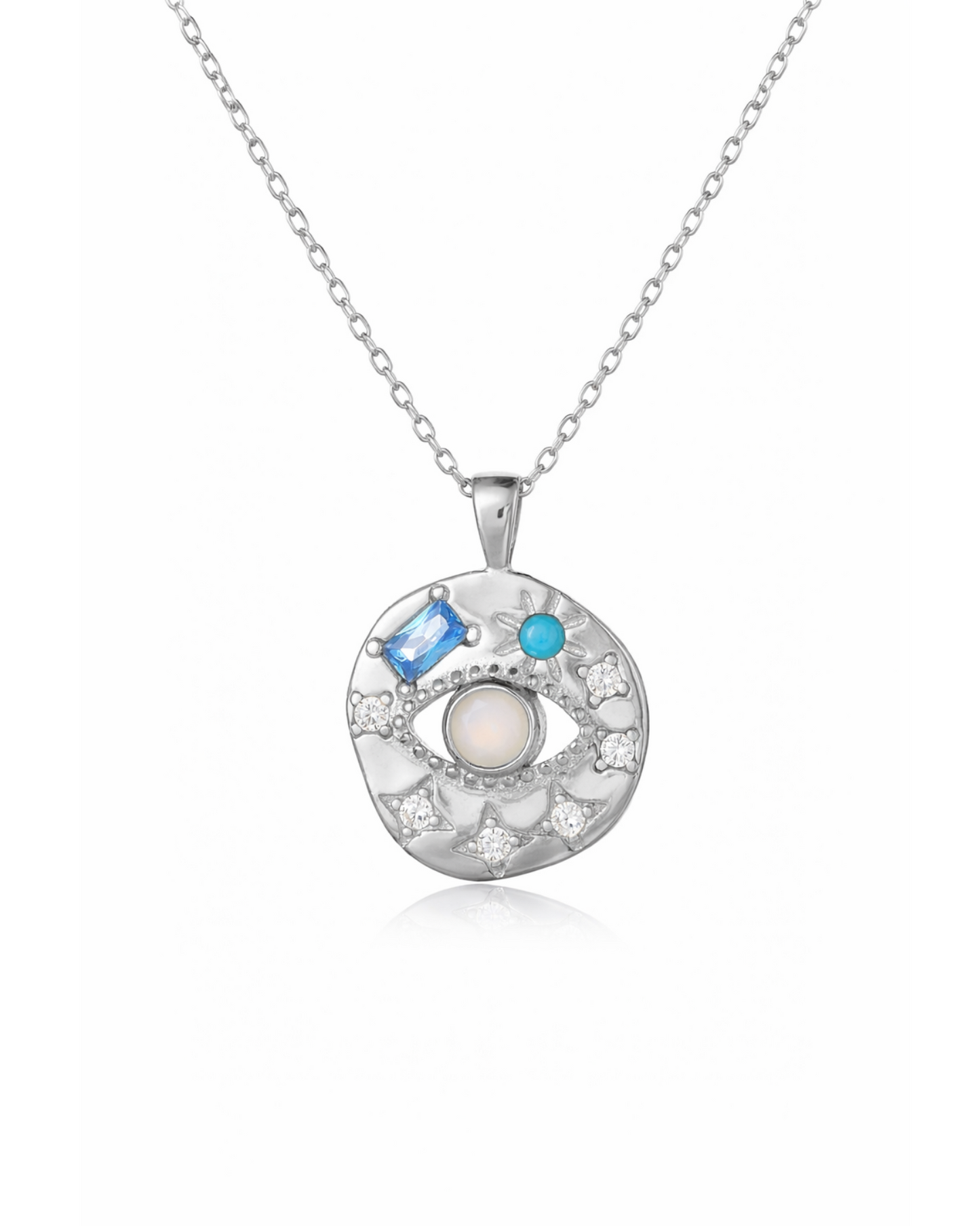 Candella Moonstone Evil Eye Talisman Necklace Silver