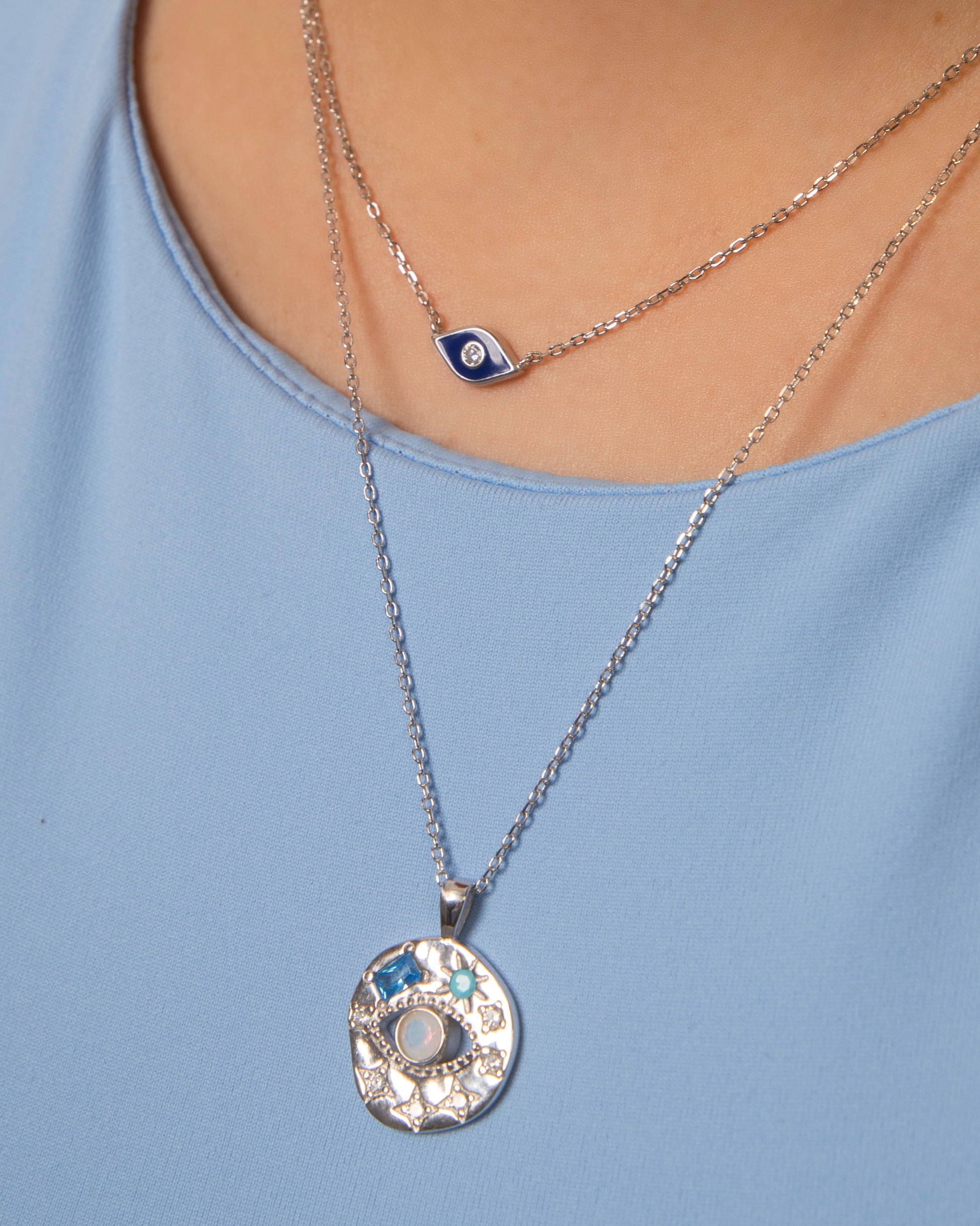 Candella_Moonstone Evil Eye Talisman Necklace Silver