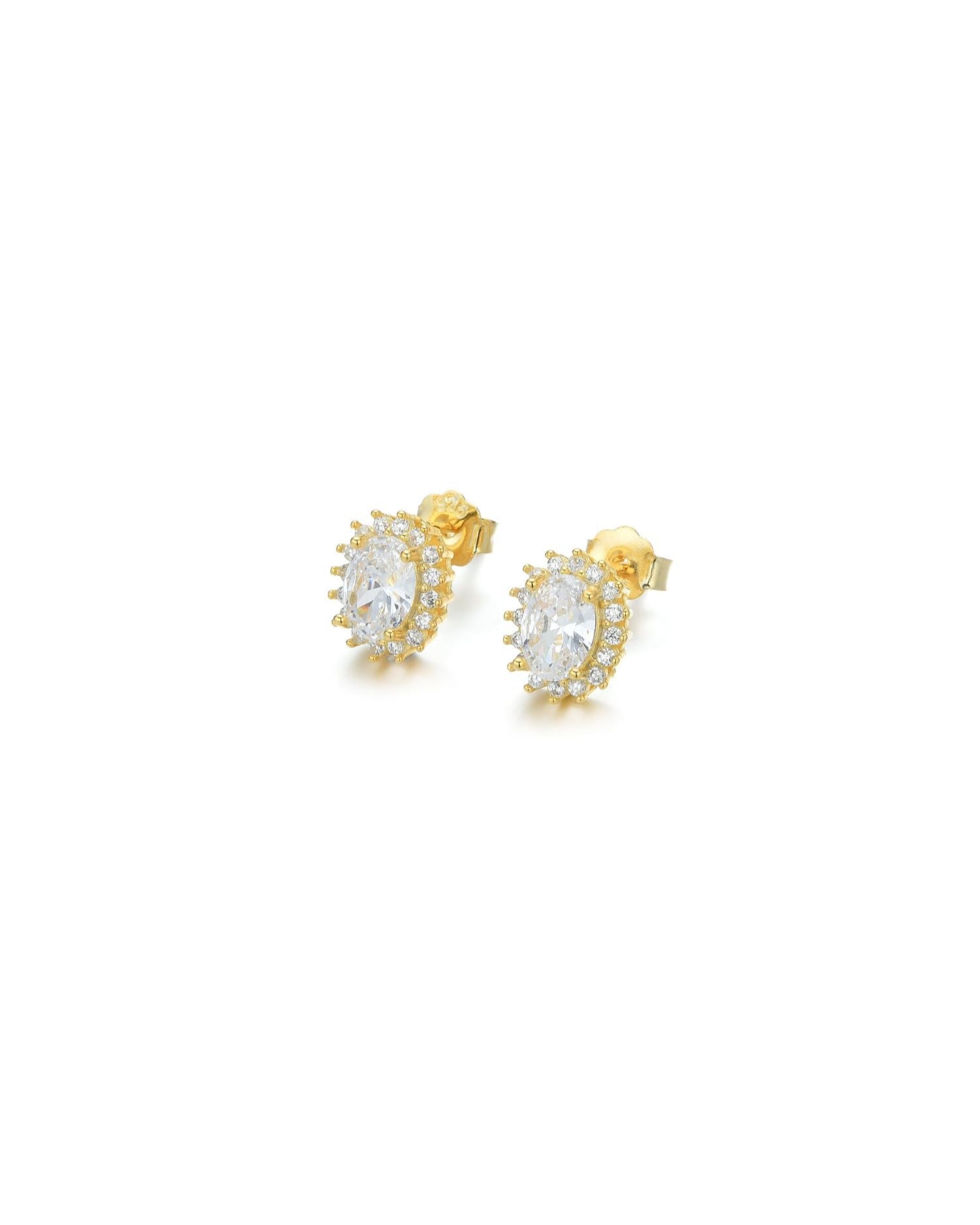 Candella Oval Halo Crystal Stud Earrings Gold
