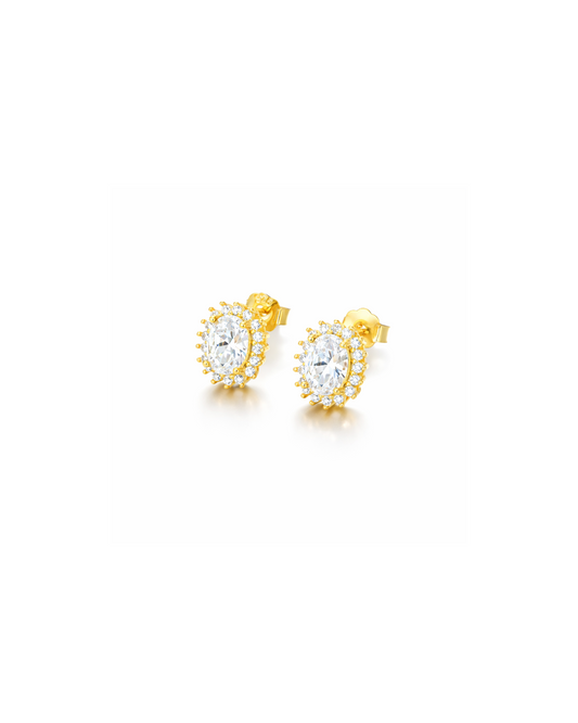 Candella Oval Halo Crystal Stud Earrings Gold