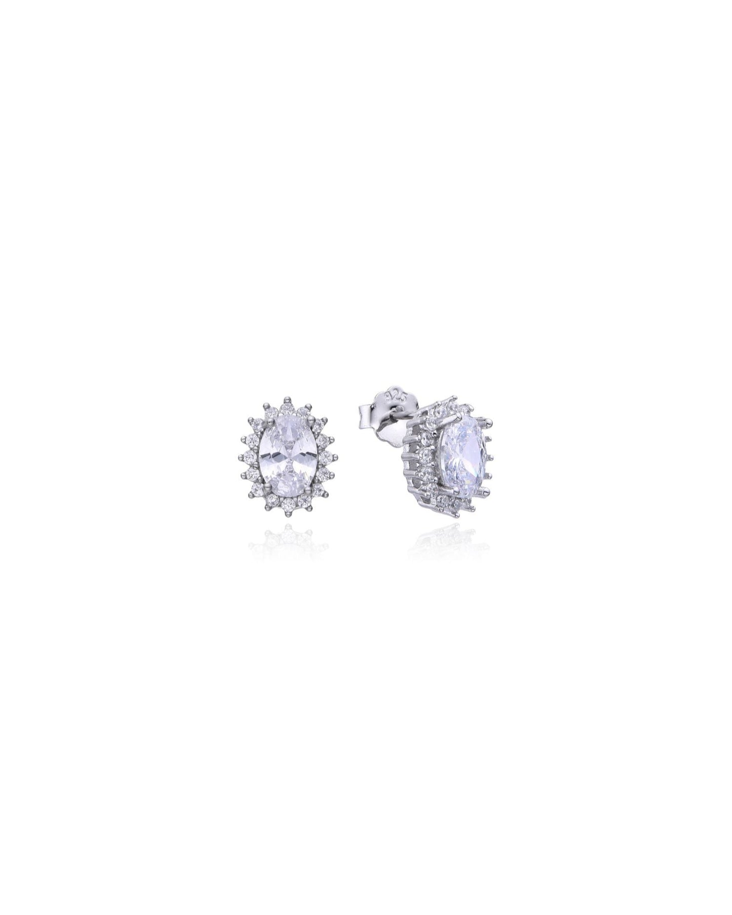 Candella Oval Halo Crystal Stud Earrings Silver