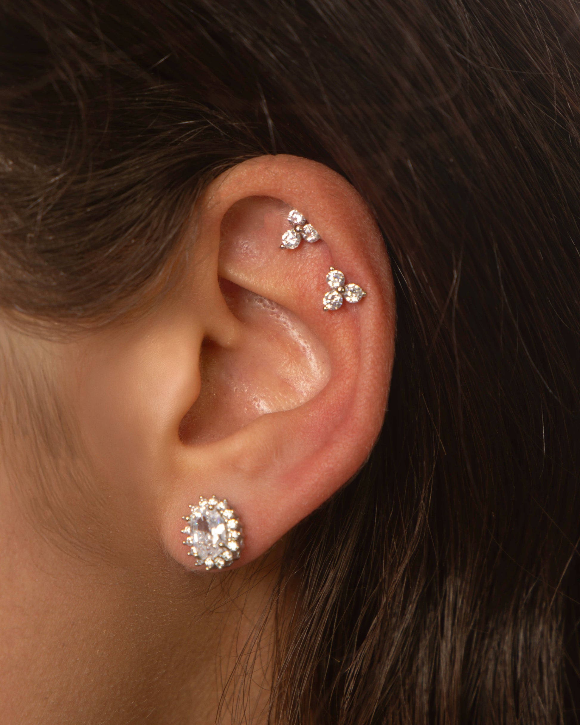 Candella Oval Halo Crystal Stud Earrings Silver