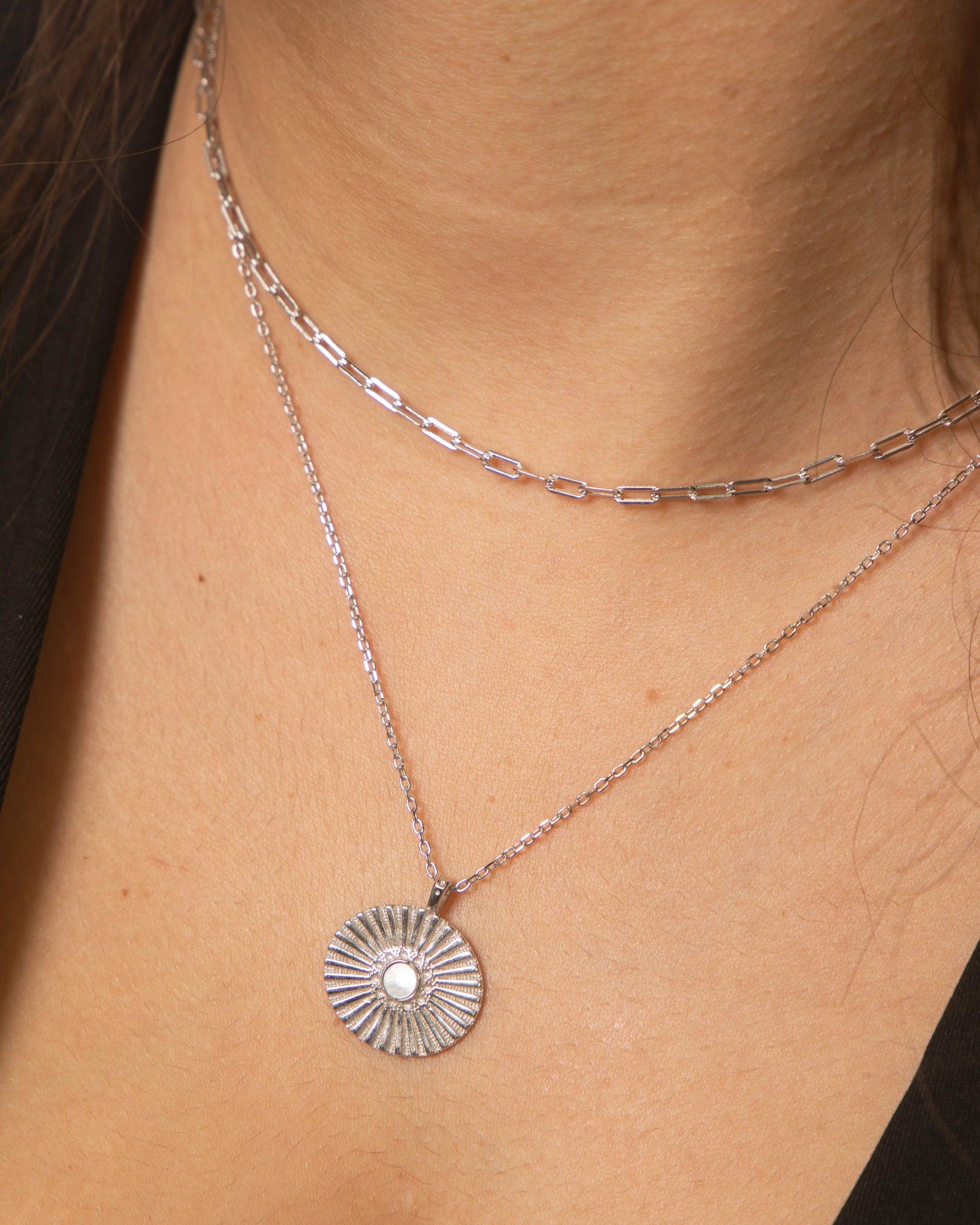 Candella Oval Sun Talisman Pendant Necklace Silver