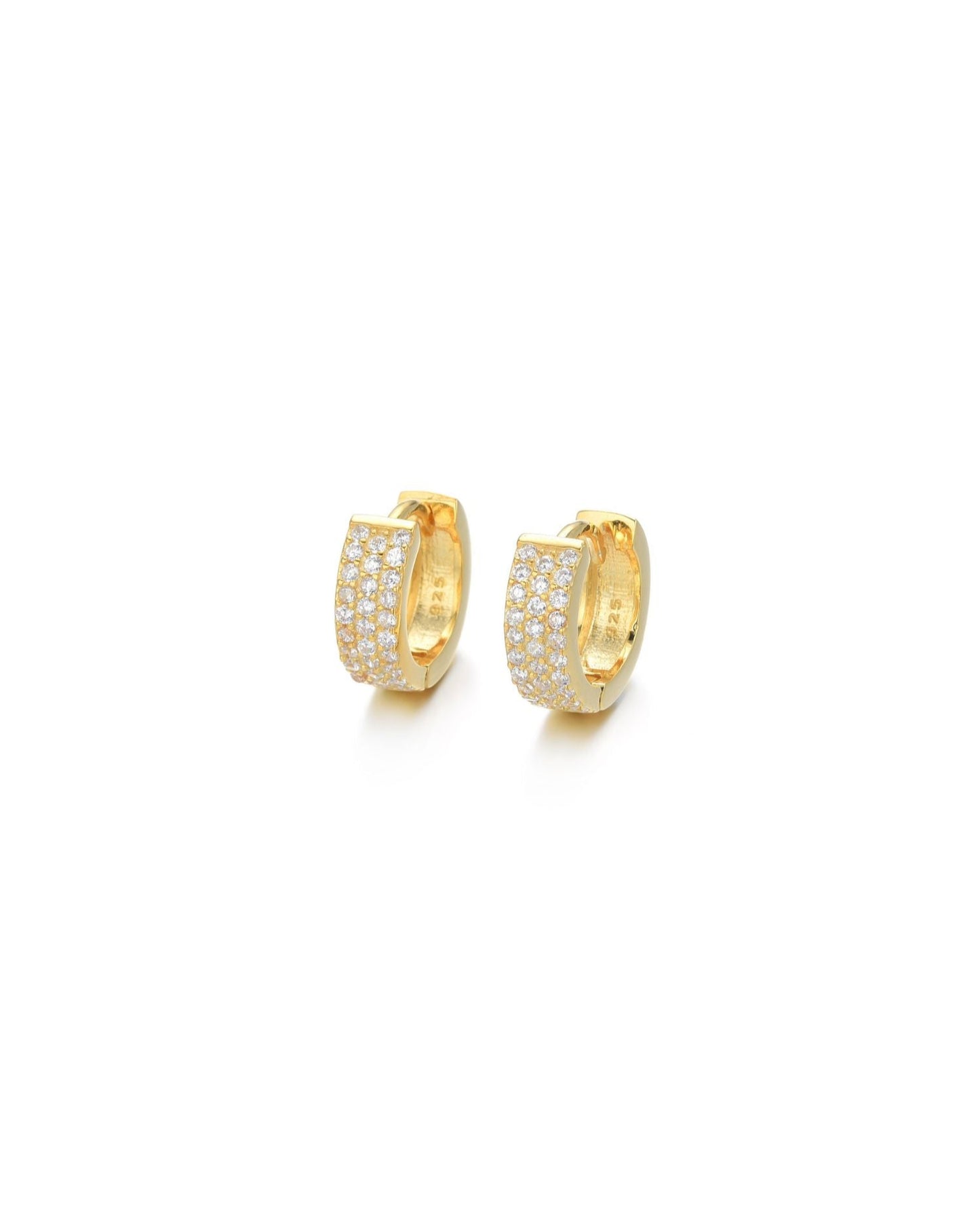 Candella Pavé Triple Row Mini Huggie Earrings Gold