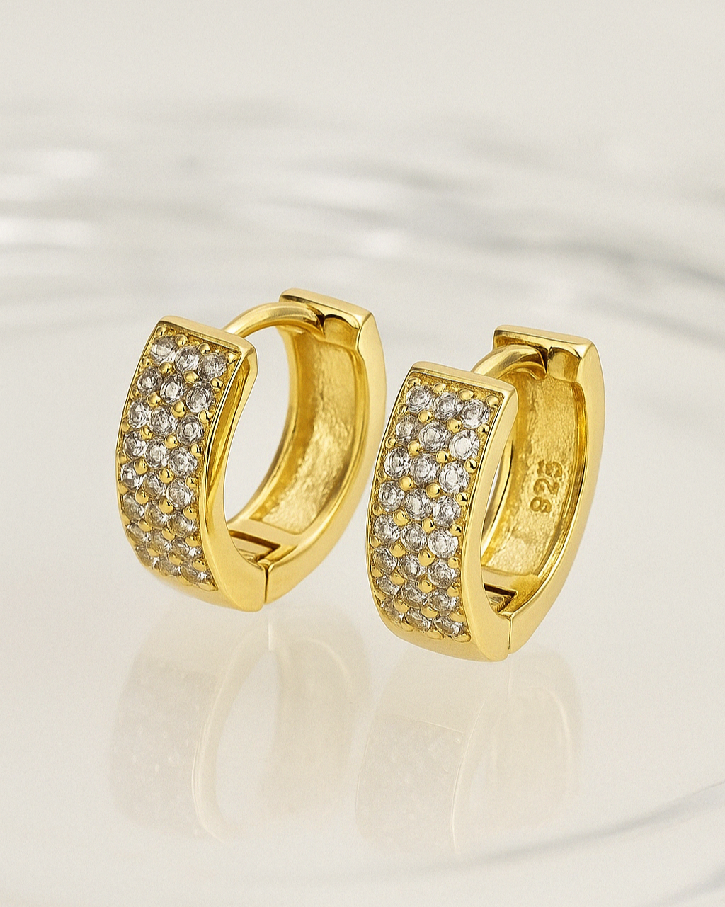 Candella Pavé Triple Row Mini Huggie Earrings Gold S3