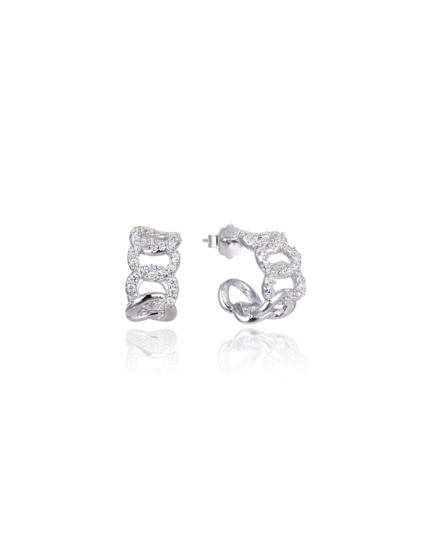Pavé Chain Link Half Hoop Earrings Silver