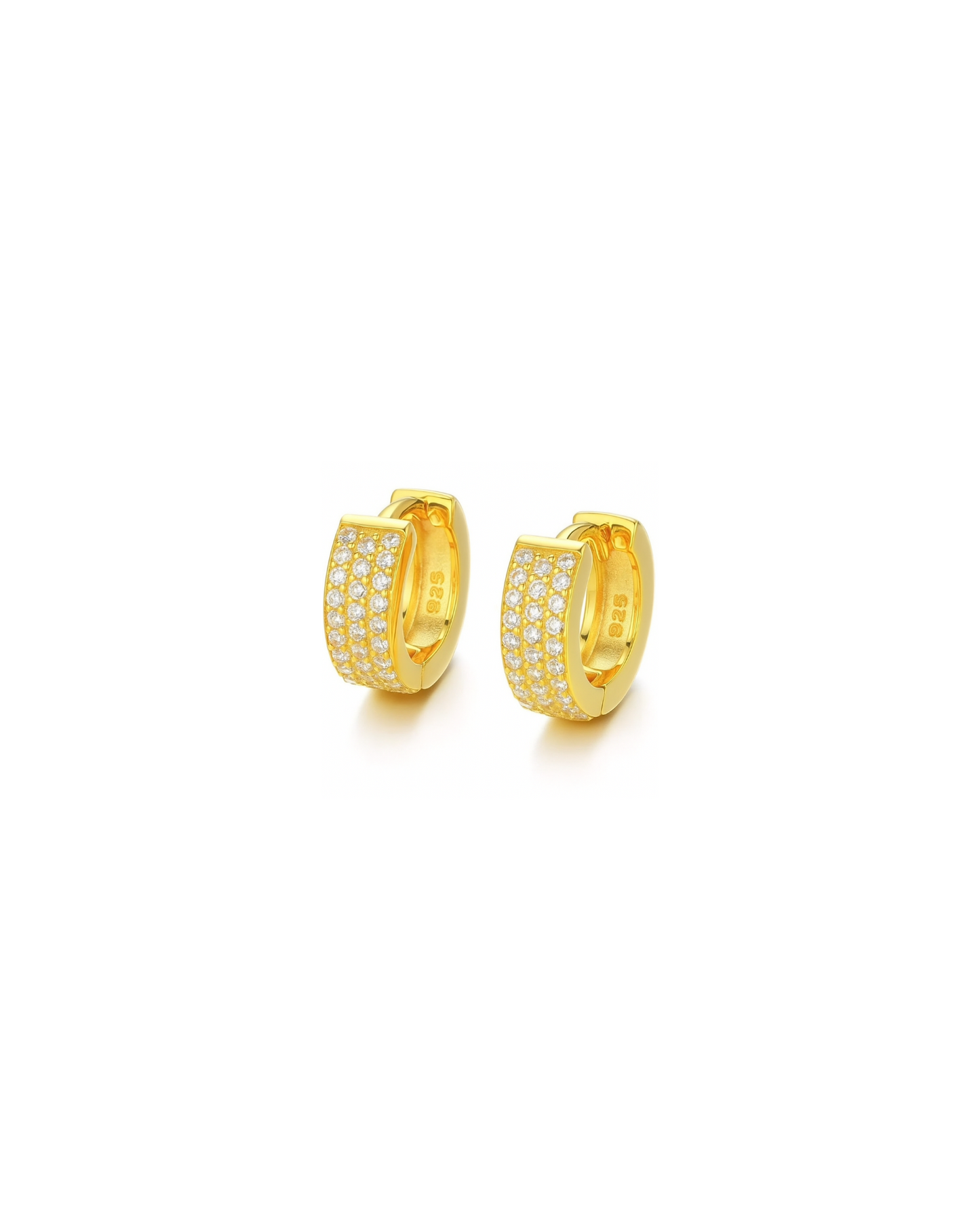 Candella Pave Triple Row Mini Huggie Earrings Gold