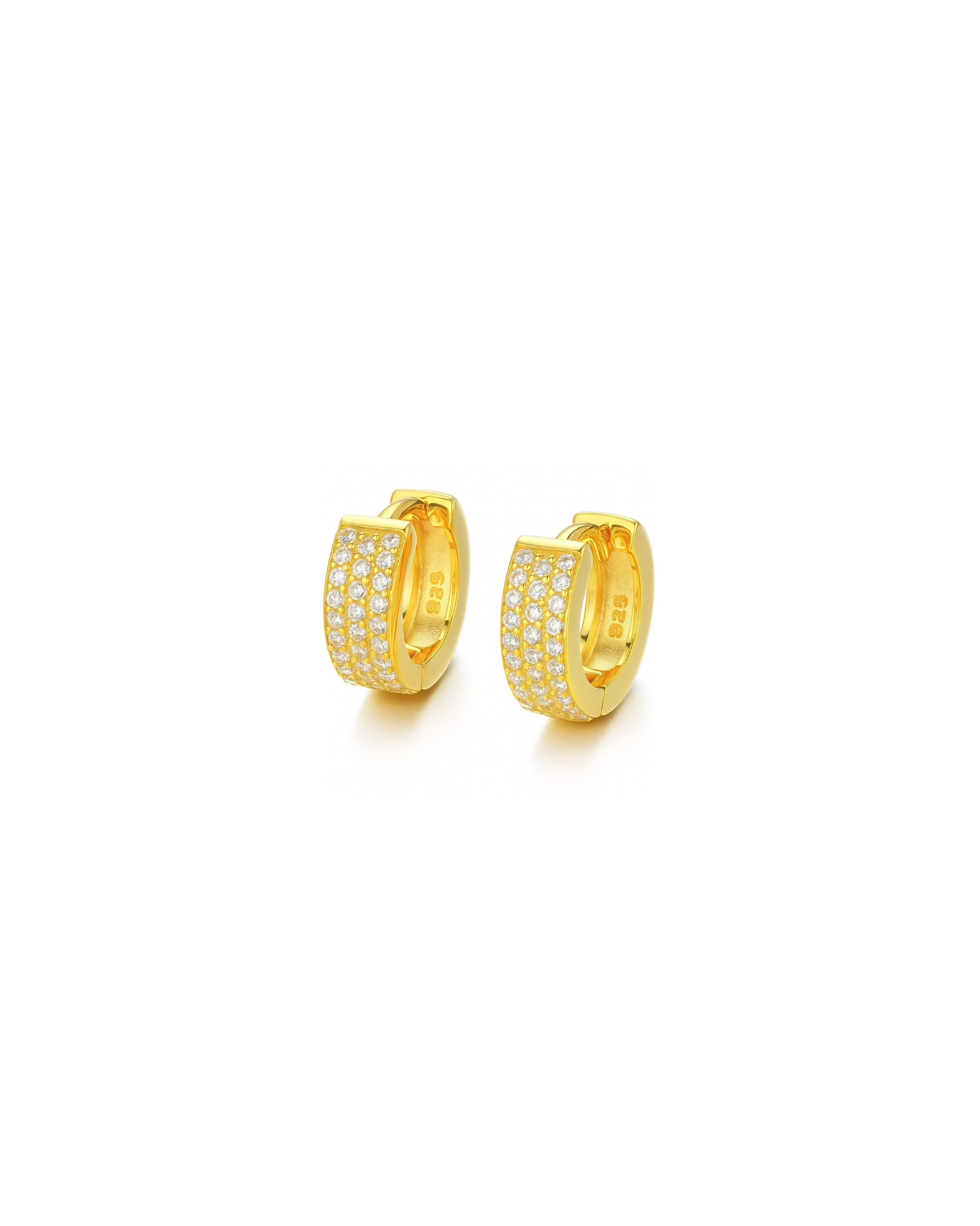 Candella Pave Triple Row Mini Huggie Earrings Gold