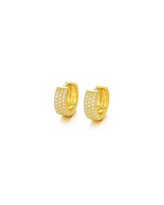 Candella Pave Triple Row Mini Huggie Earrings Gold