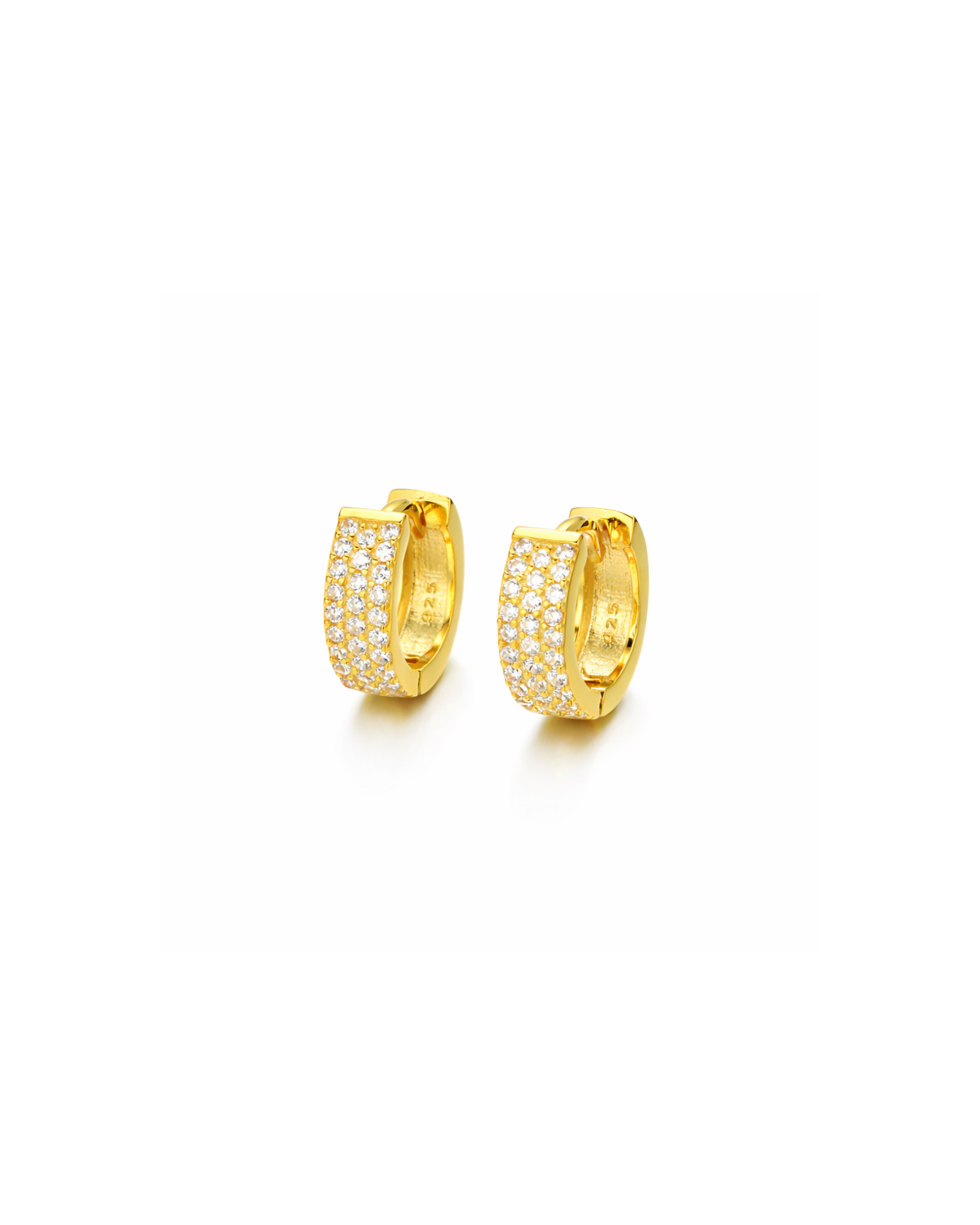 Candella Pave Triple Row Mini Huggie Earrings Gold