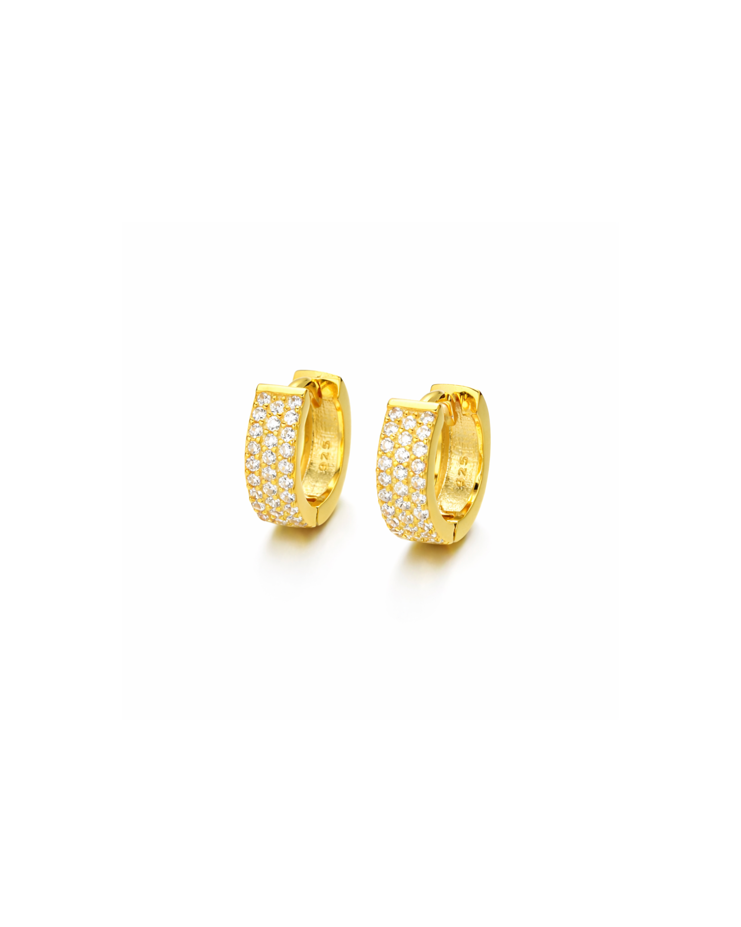 Candella Pave Triple Row Mini Huggie Earrings Gold