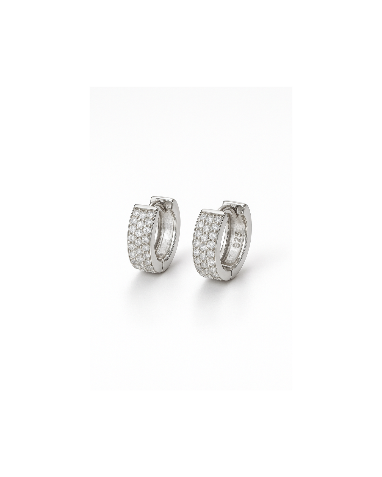 Candella Pave Triple Row Mini Huggie Earrings Silver