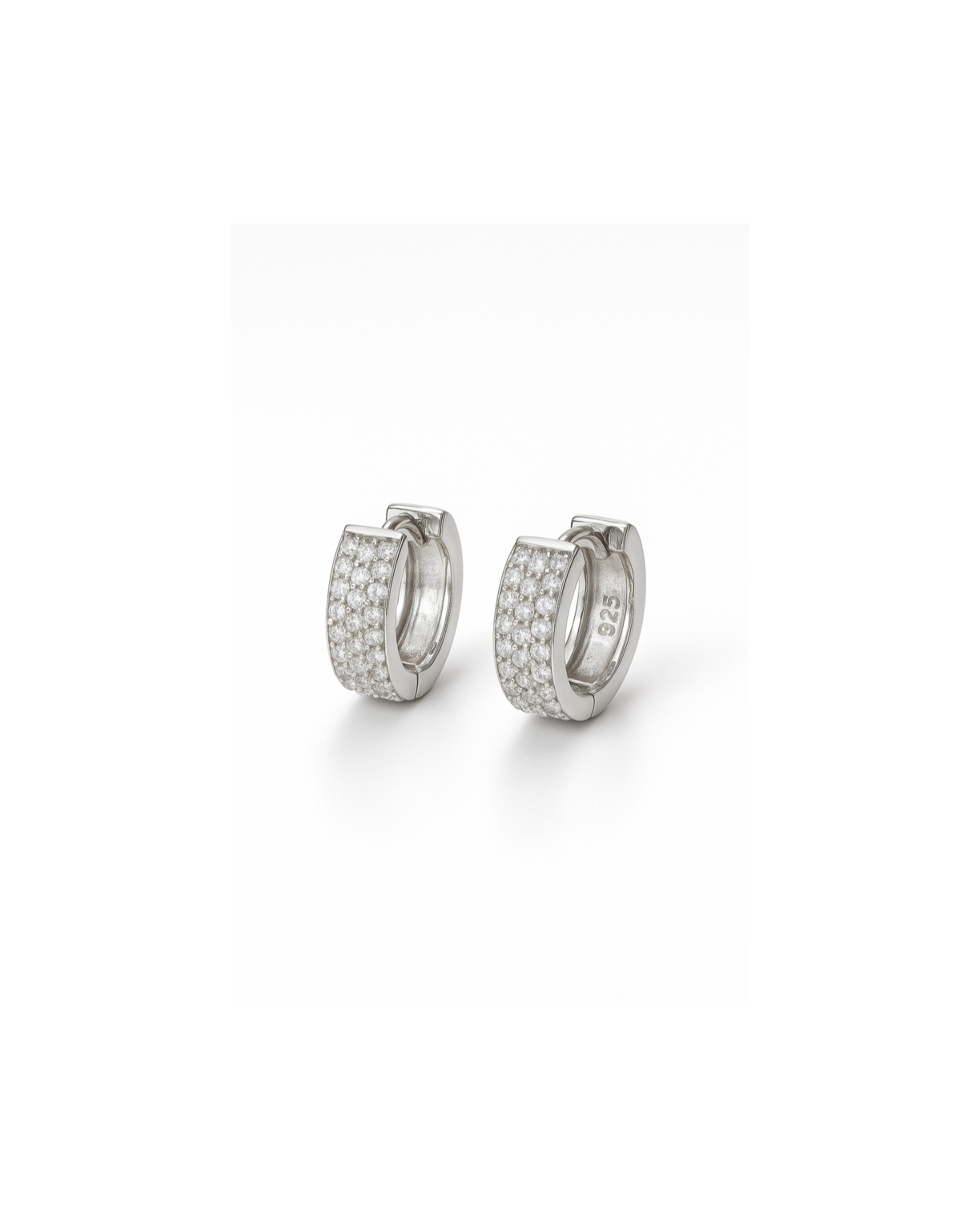 Candella Pave Triple Row Mini Huggie Earrings Silver