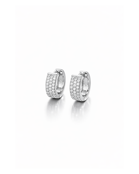 Candella Pave Triple Row Mini Huggie Earrings Silver