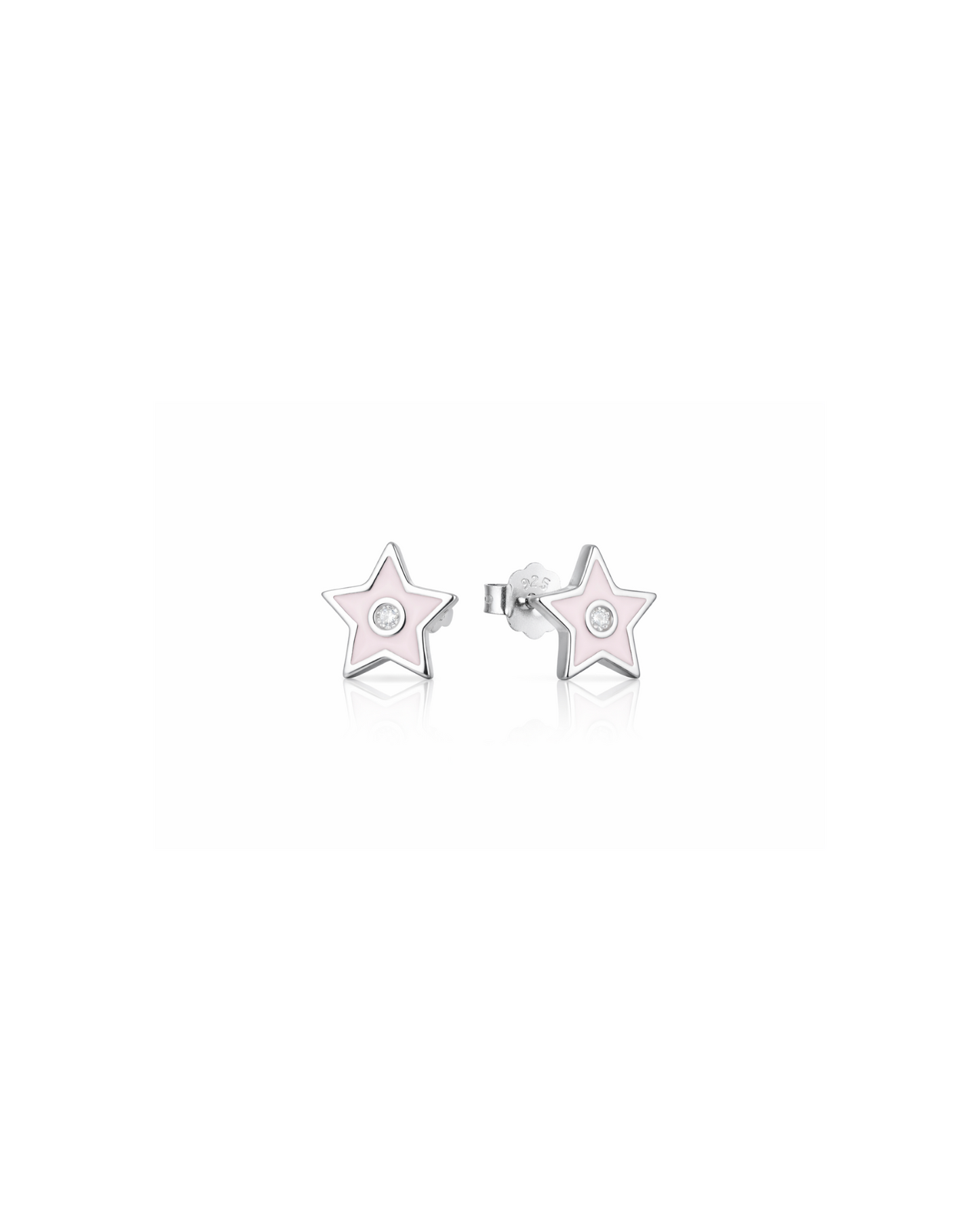 Candella Pink Star Enamel Stud Earrings Silver