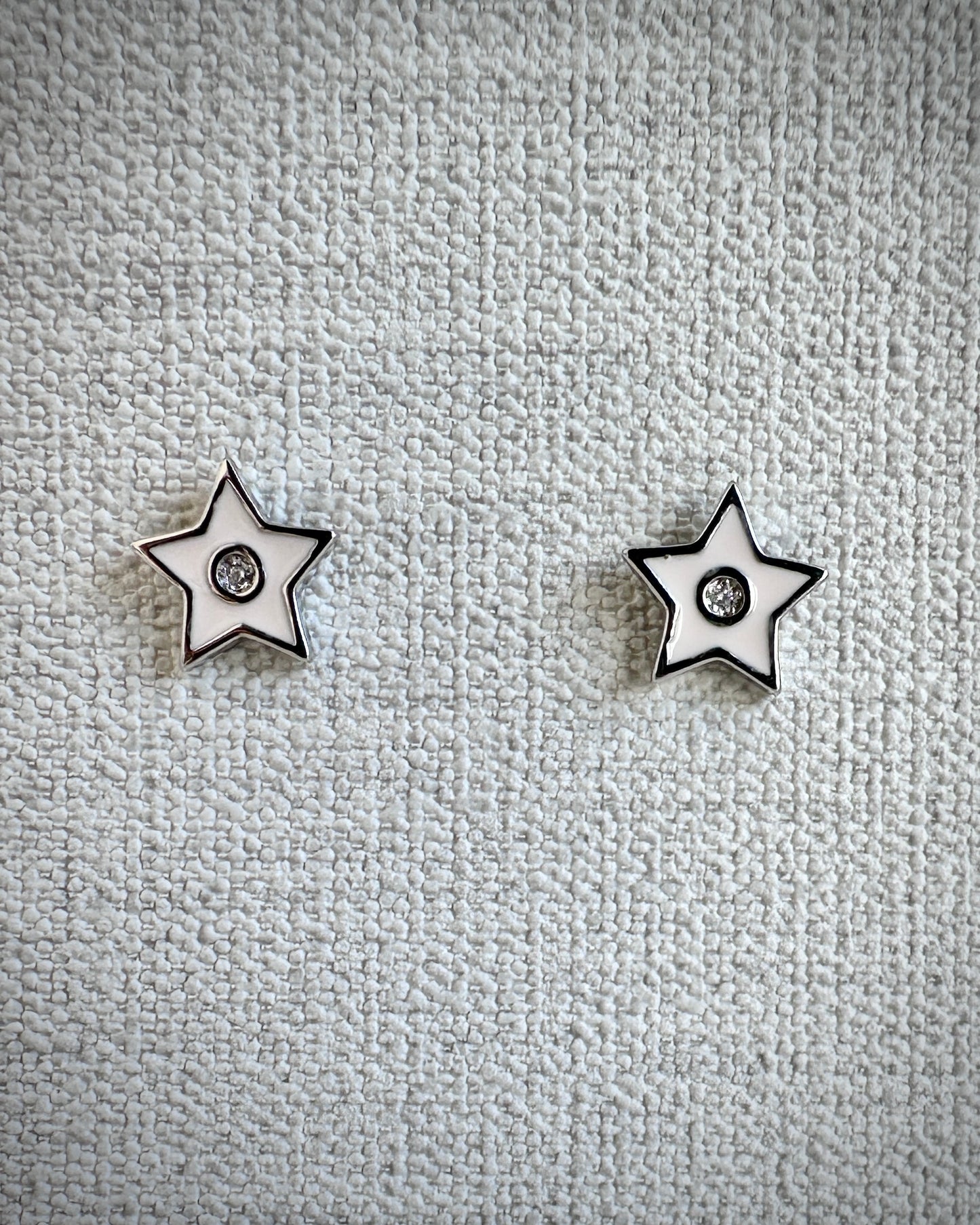 Candella Pink Star Enamel Stud Earrings Silver