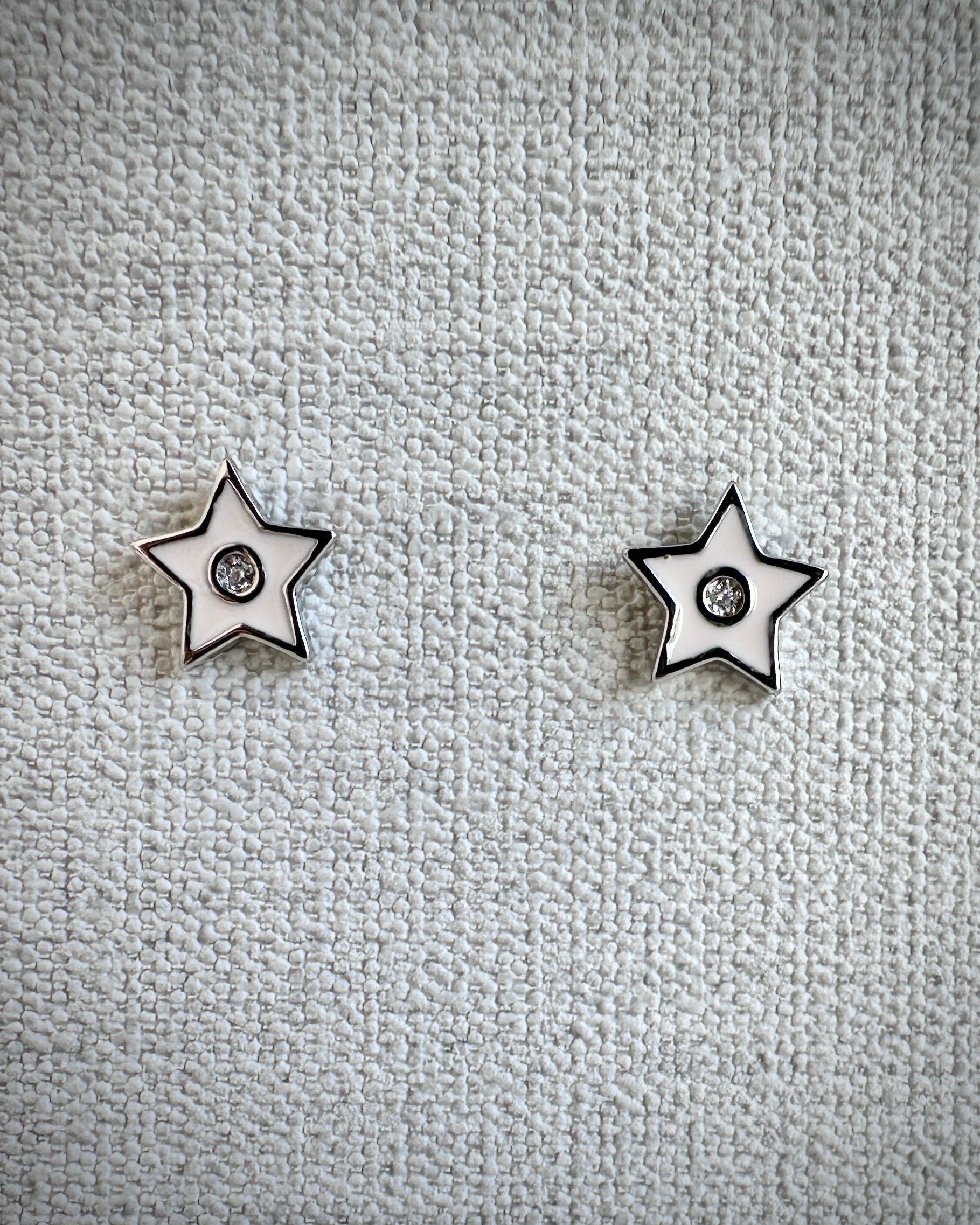 Candella Pink Star Enamel Stud Earrings Silver