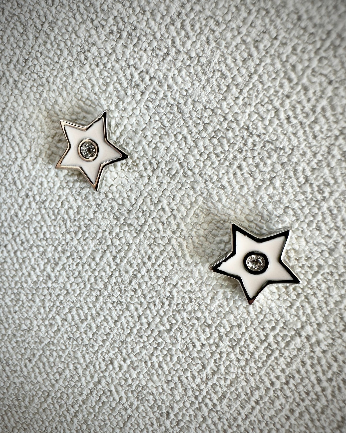Candella Pink Star Enamel Stud Earrings Silver