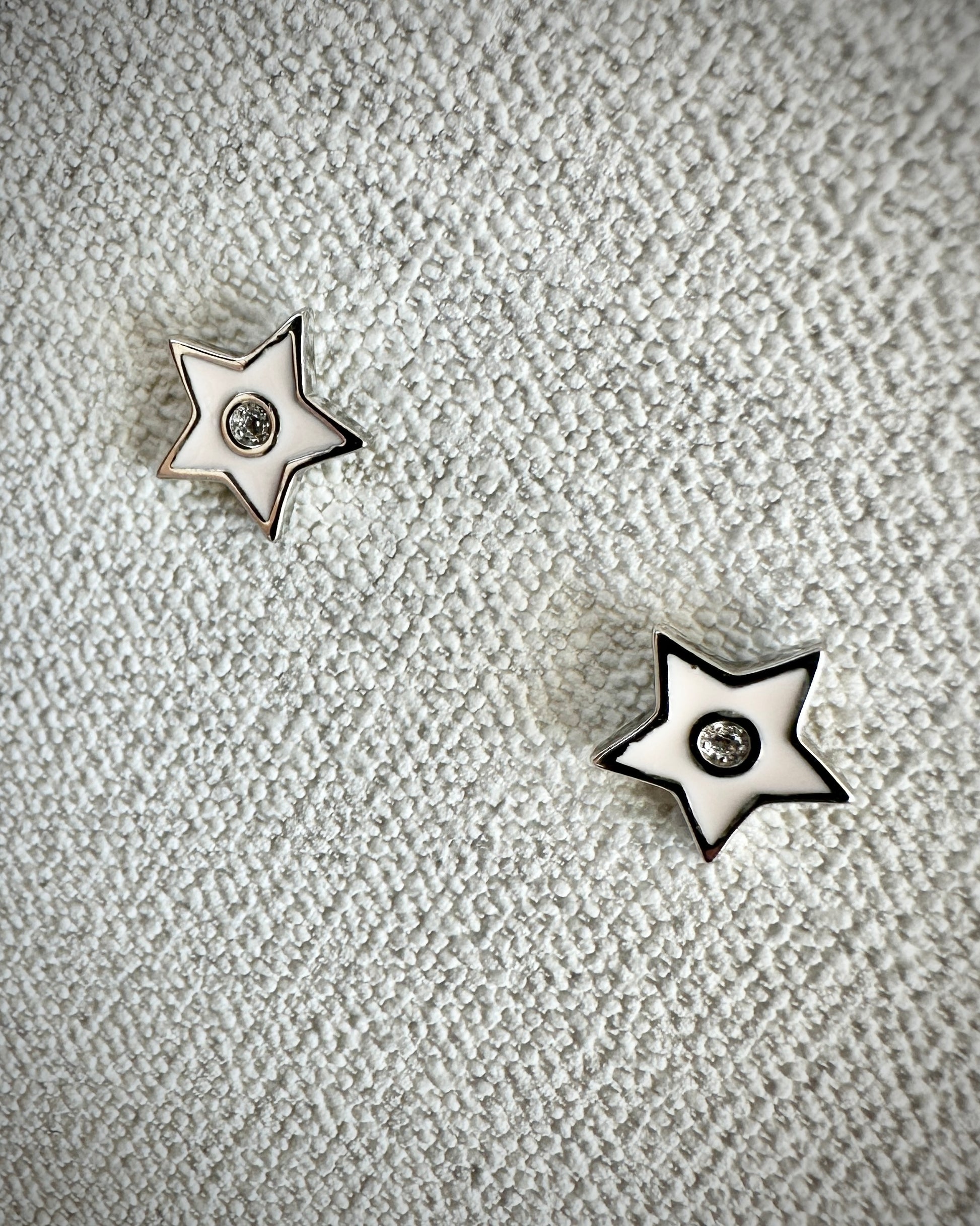 Candella Pink Star Enamel Stud Earrings Silver