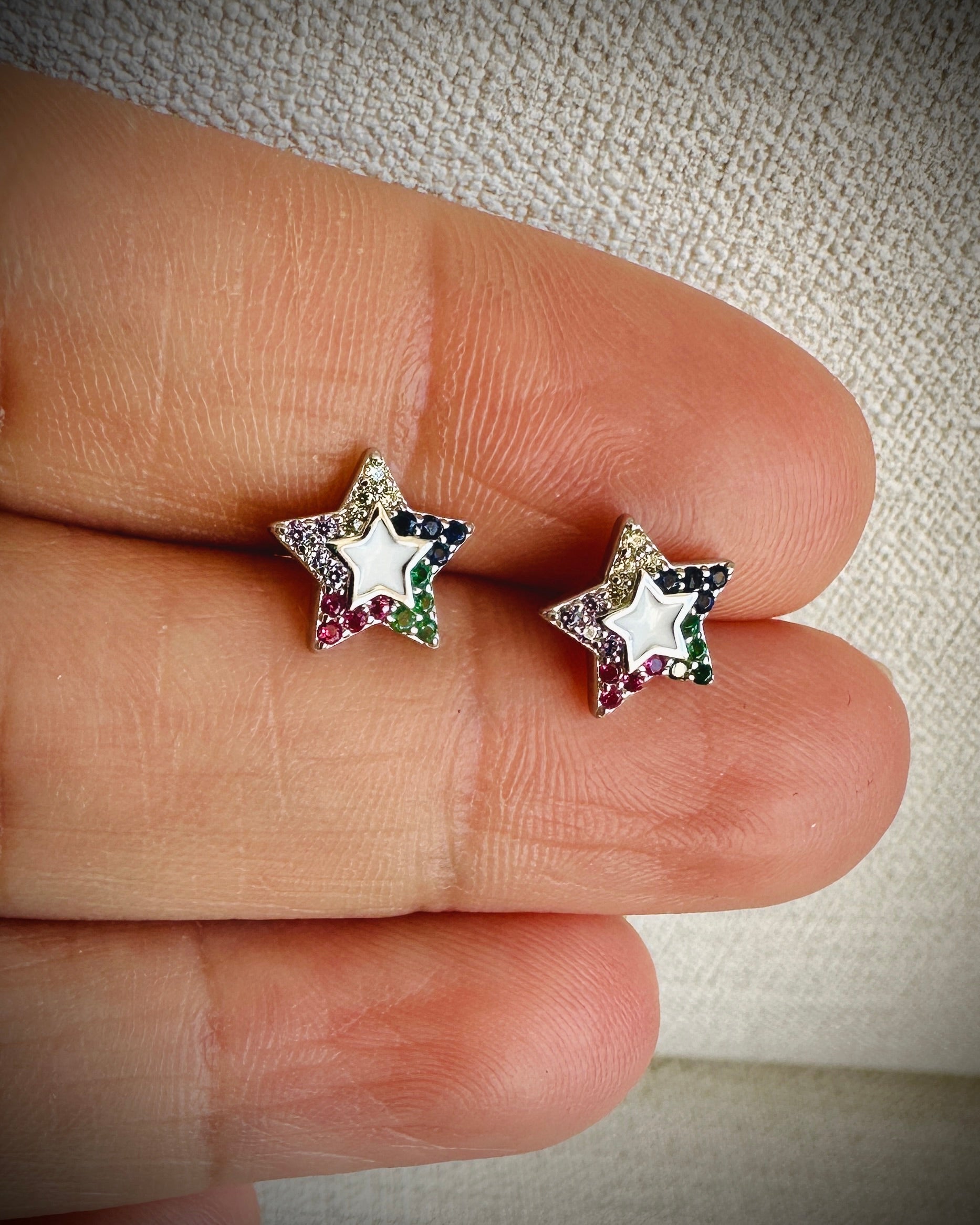 Candella Rainbow Star Pavé Stud Earrings Silver