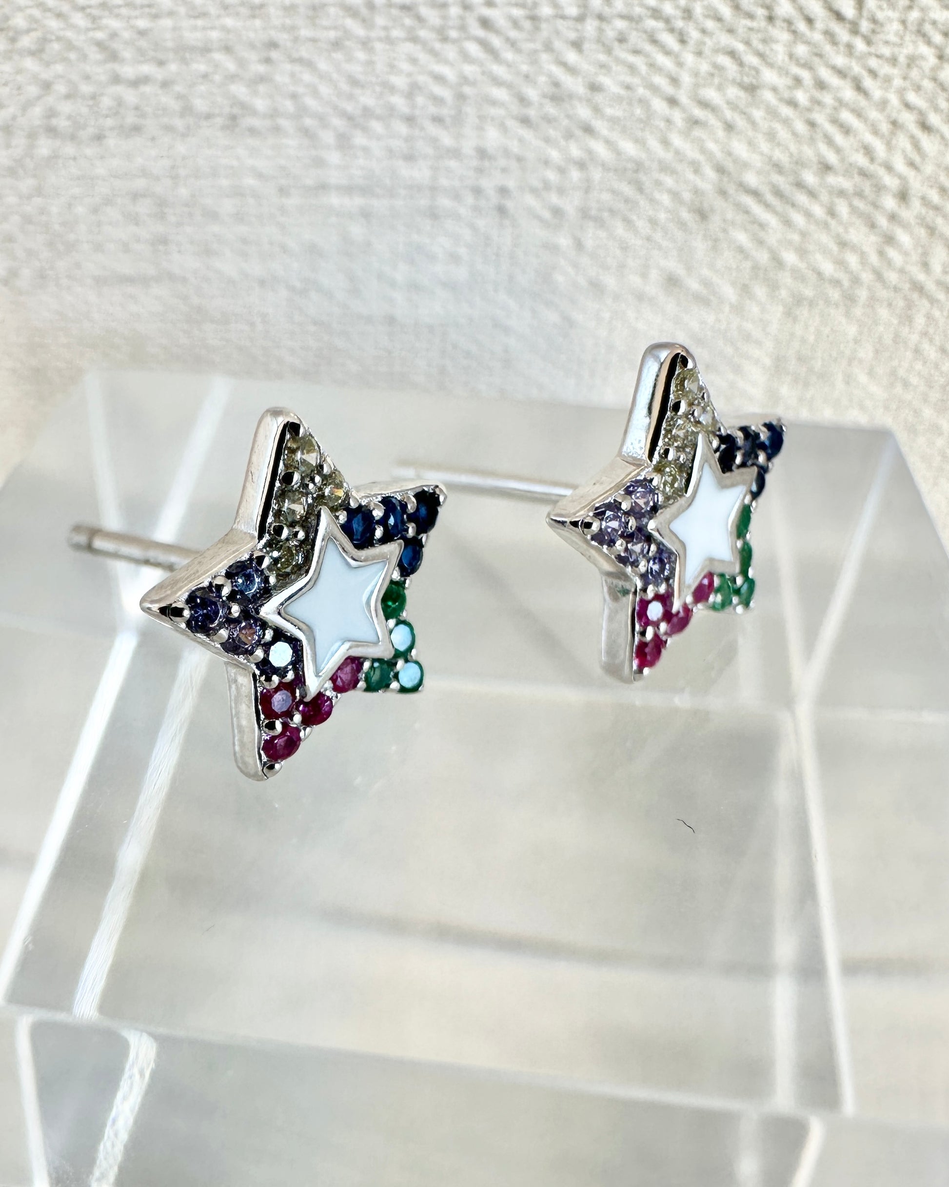 Candella Rainbow Star Pavé Stud Earrings Silver