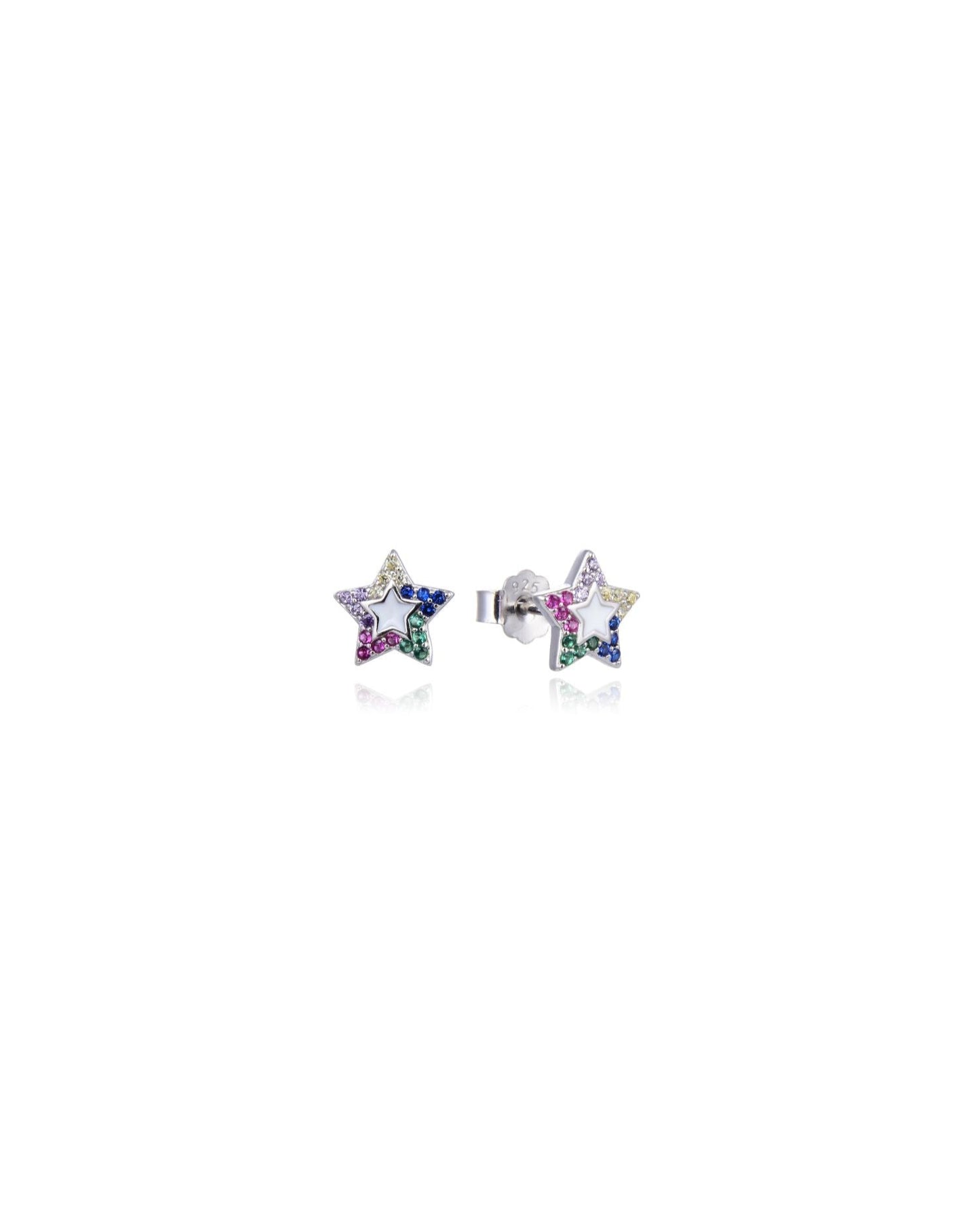 Candella Rainbow Star Pavé Stud Earrings Silver