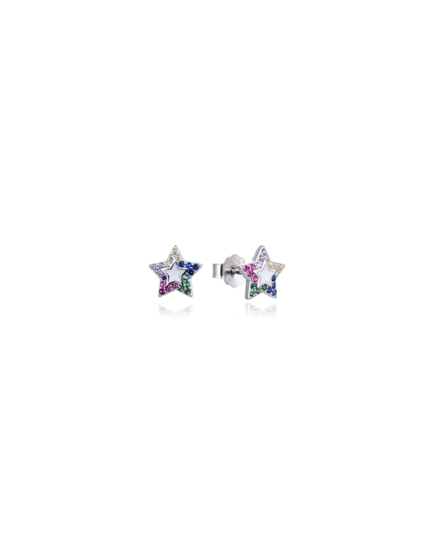 Candella Rainbow Star Pavé Stud Earrings Silver