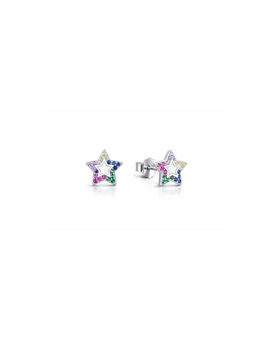 Candella Rainbow Star Pave Stud Earrings Silver