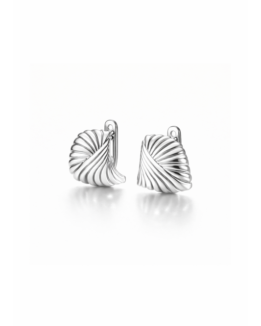 Candella Ripple Stud Statement Earrings Silver
