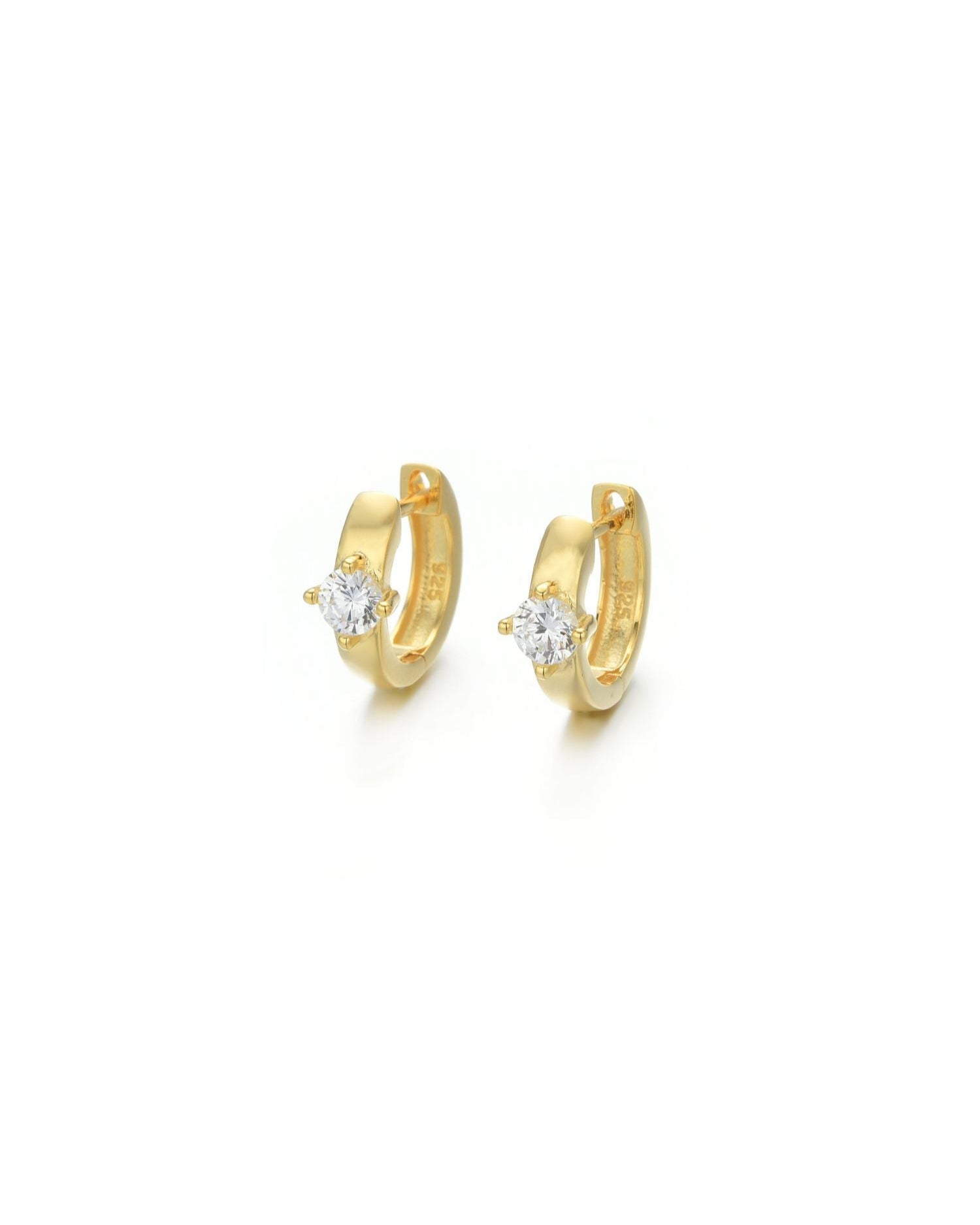Candella Solitaire CZ Huggie Earrings Gold