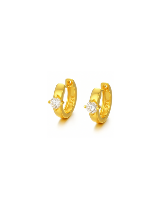 Candella Solitaire CZ Huggie Earrings Gold