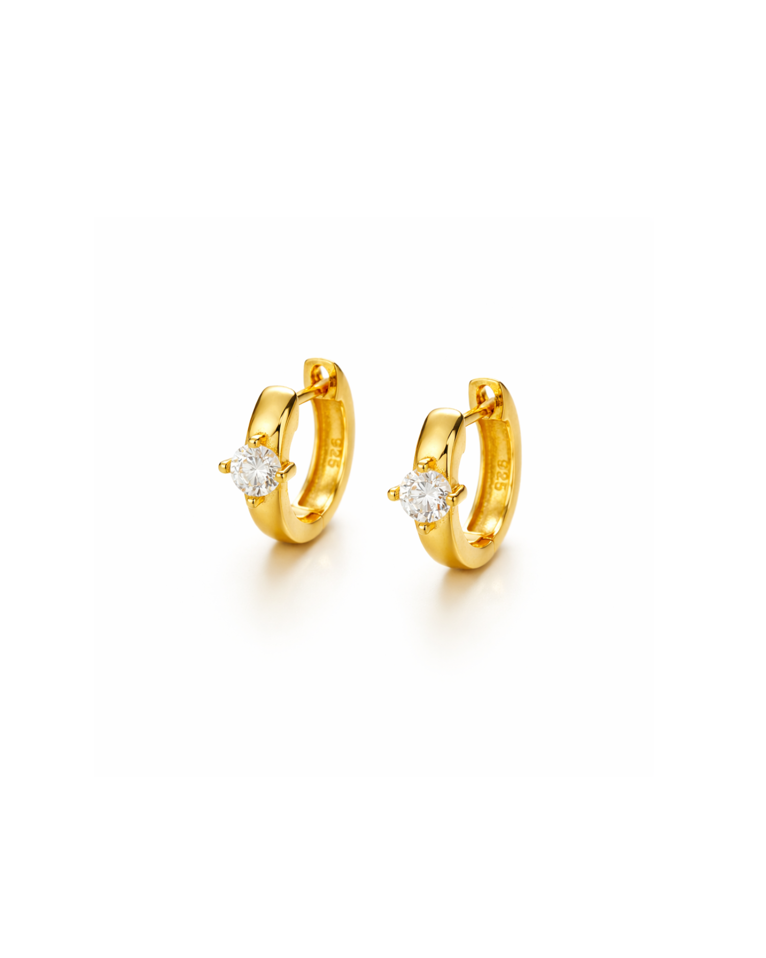 Candella Solitaire CZ Huggie Earrings Gold