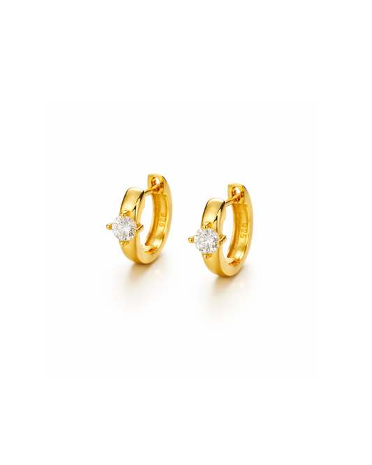 Candella Solitaire CZ Huggie Earrings Gold