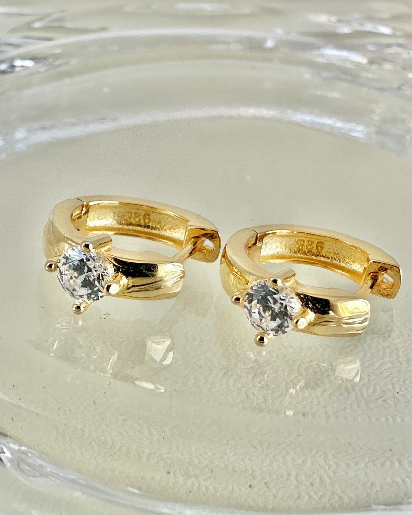 Candella Solitaire CZ Huggie Earrings Gold