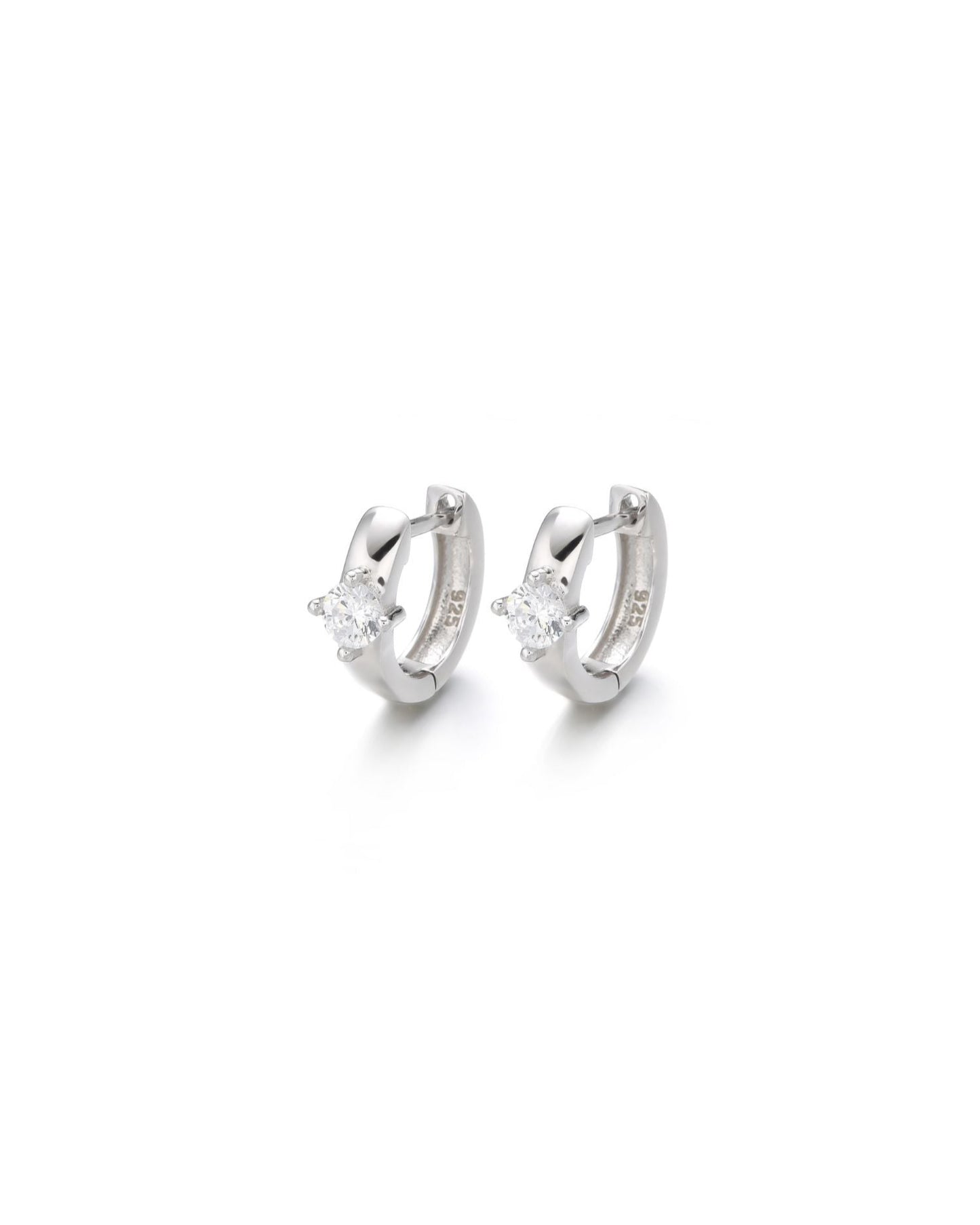 Candella Solitaire CZ Huggie Earrings Silver
