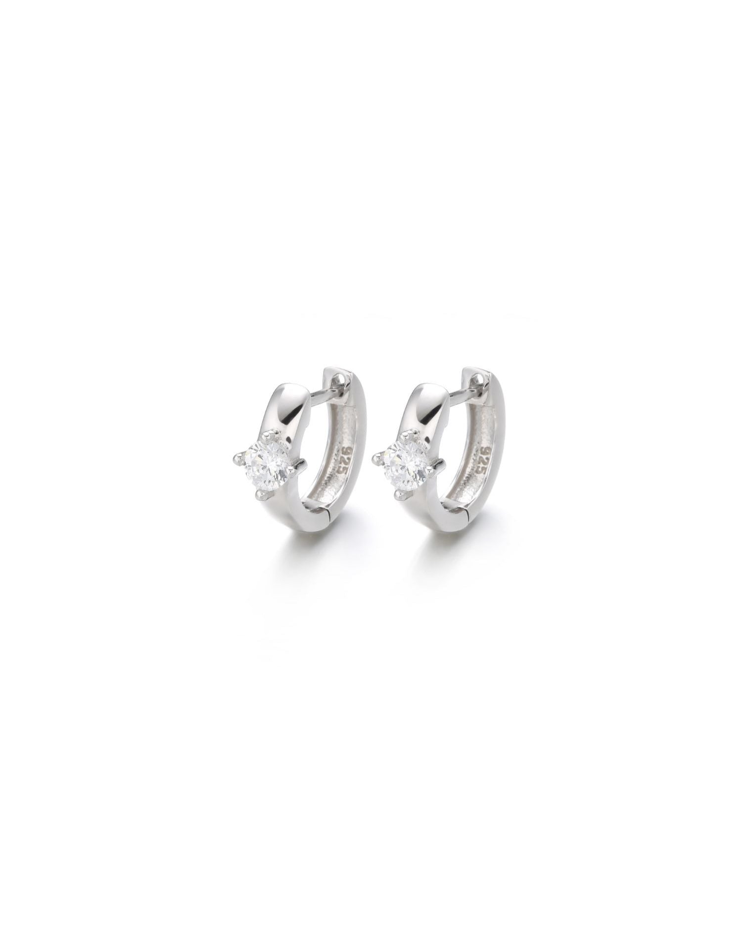 Candella Solitaire CZ Huggie Earrings Silver