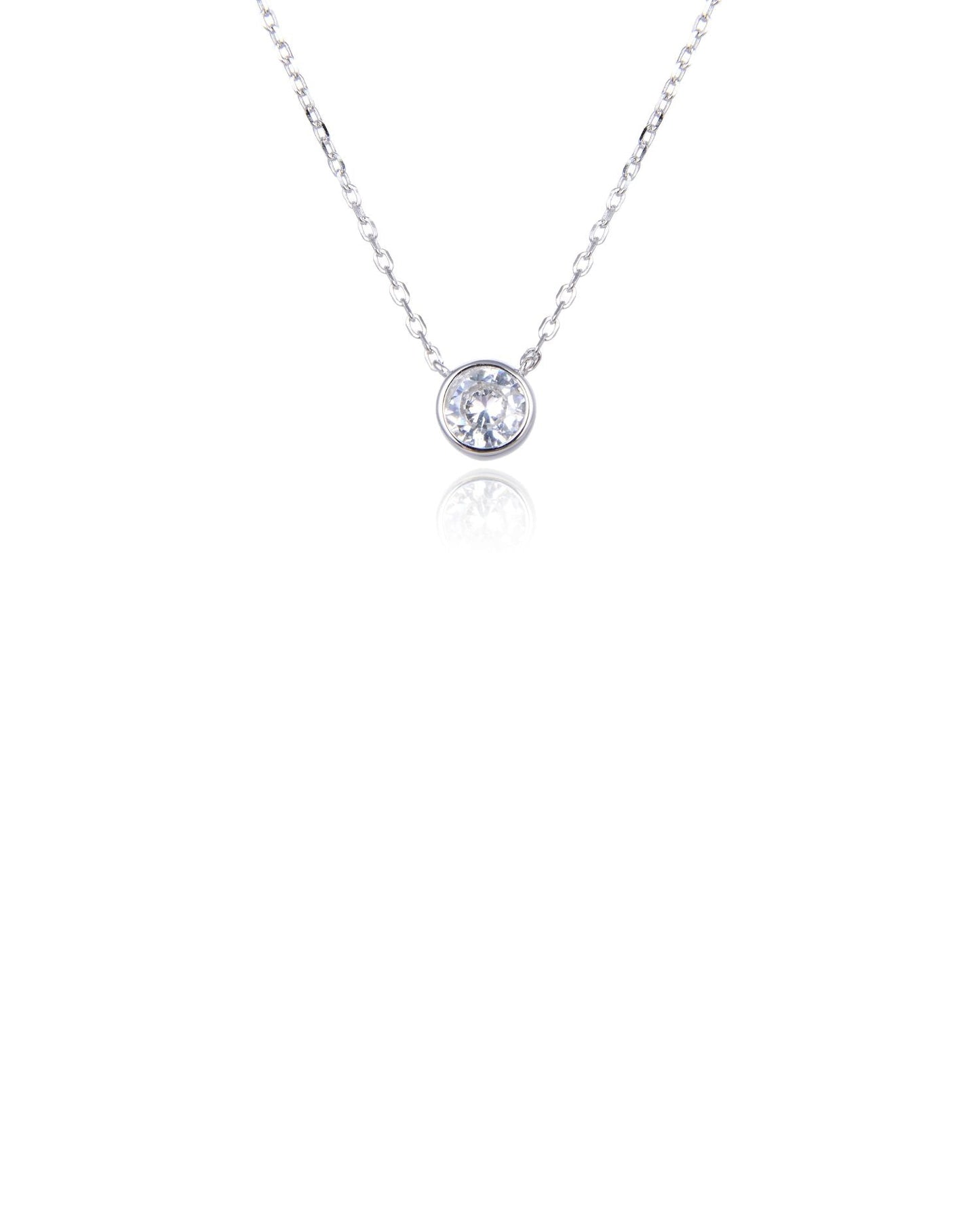 Solitaire Round CZ Necklace Silver