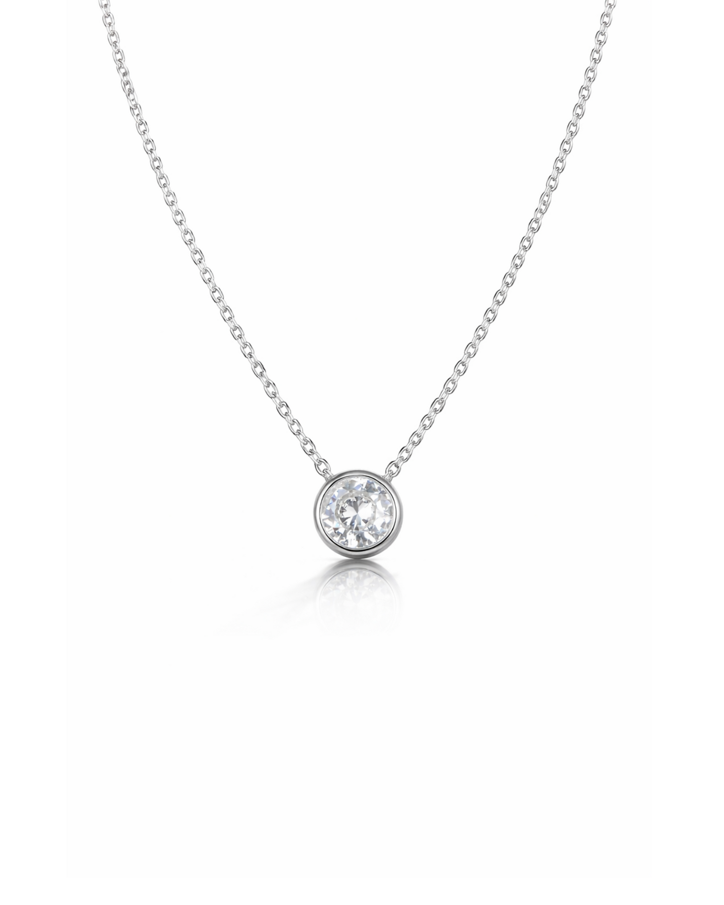 Candella Solitaire Round CZ Necklace Silver