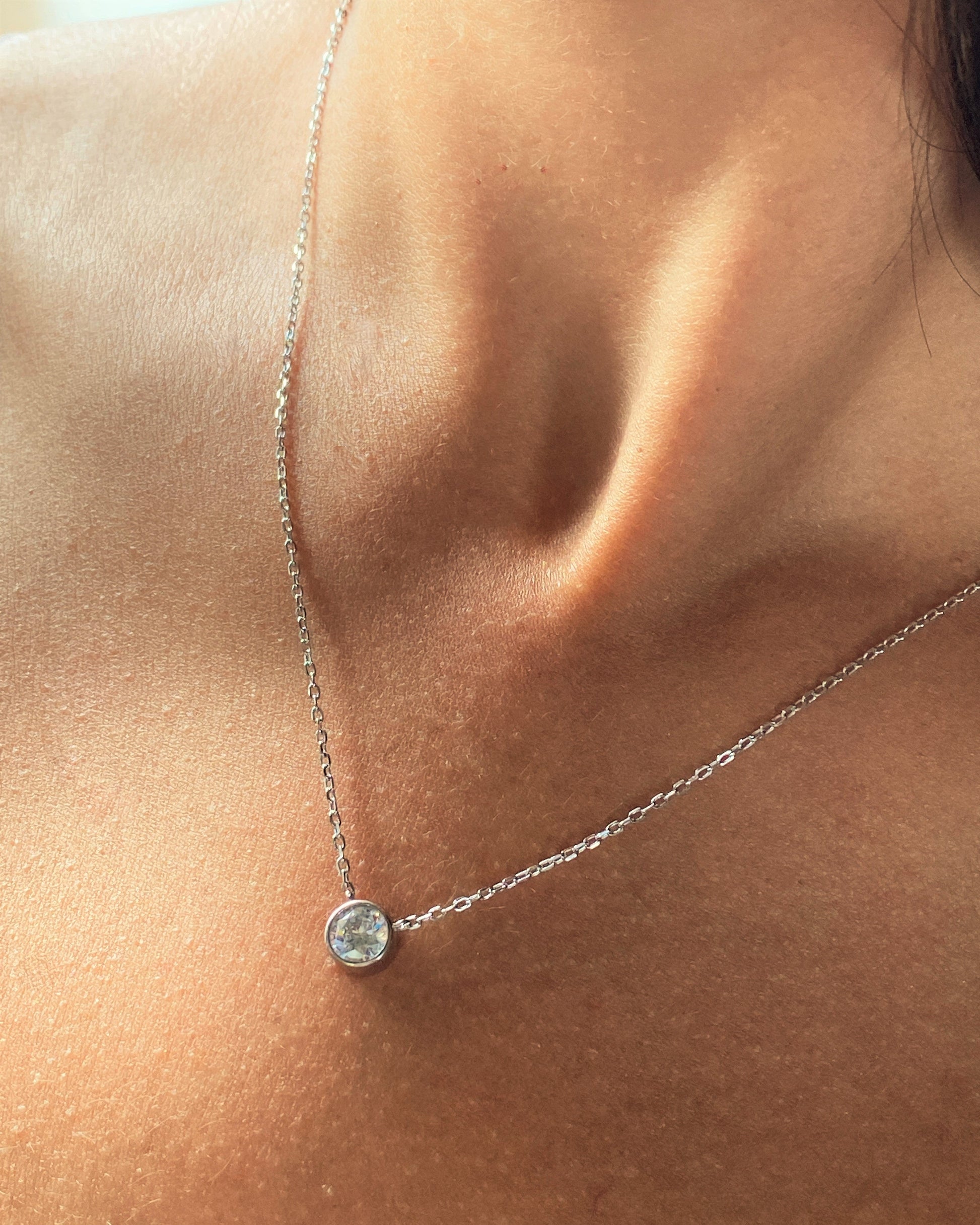 Candella Solitaire Round CZ Necklace Silver