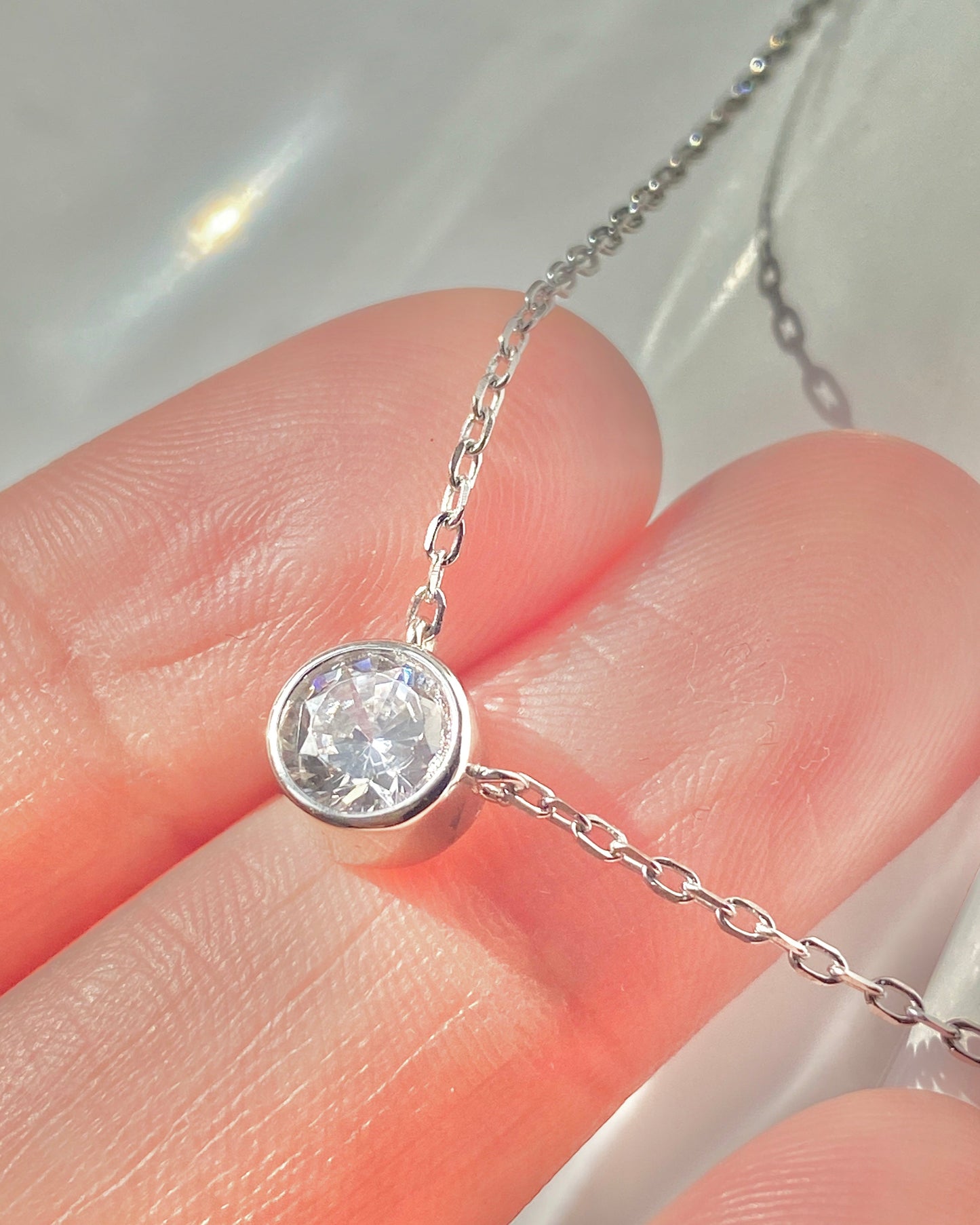 Solitaire Round CZ Necklace Silver