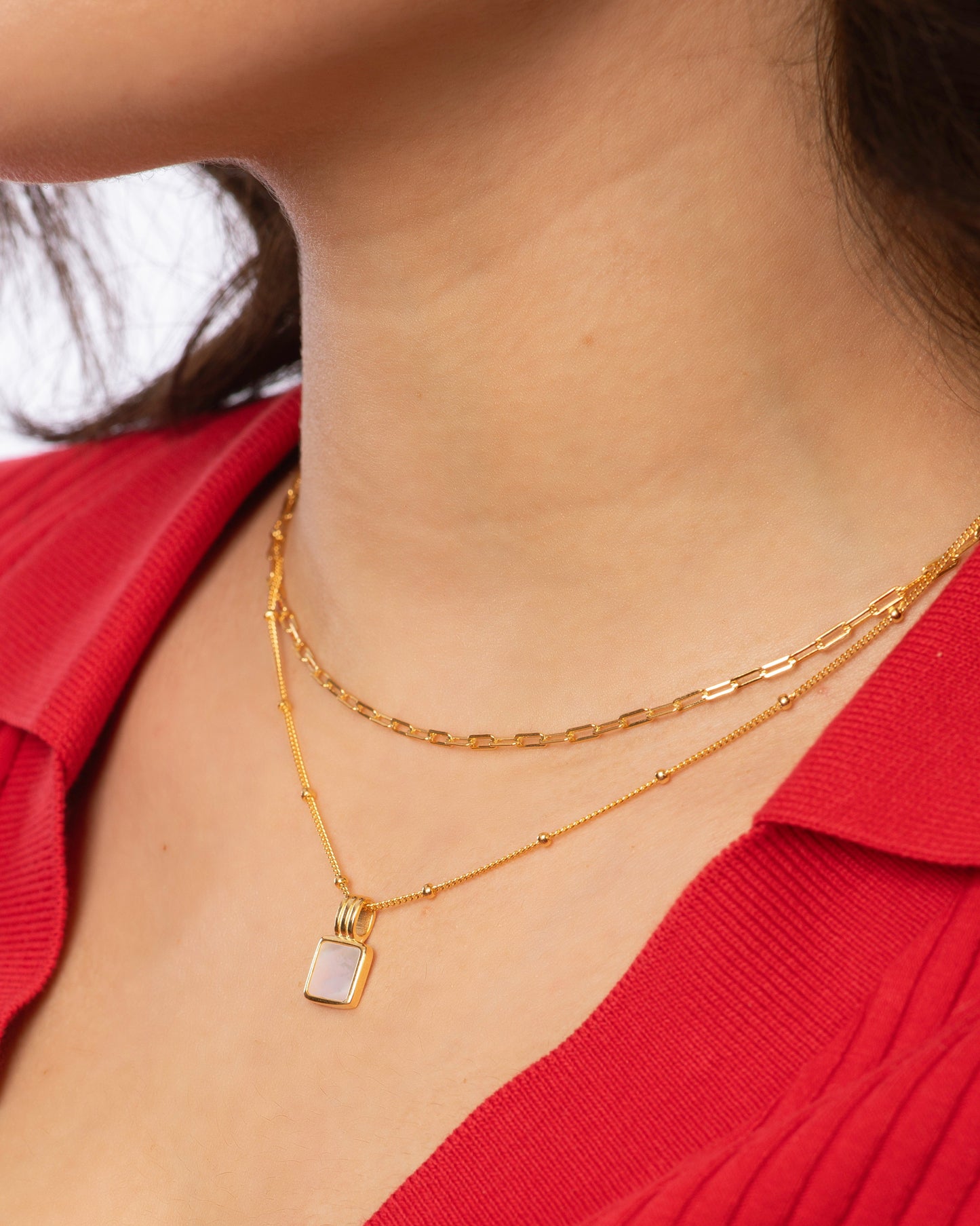 Candella Square Mother of Pearl Necklace Gold