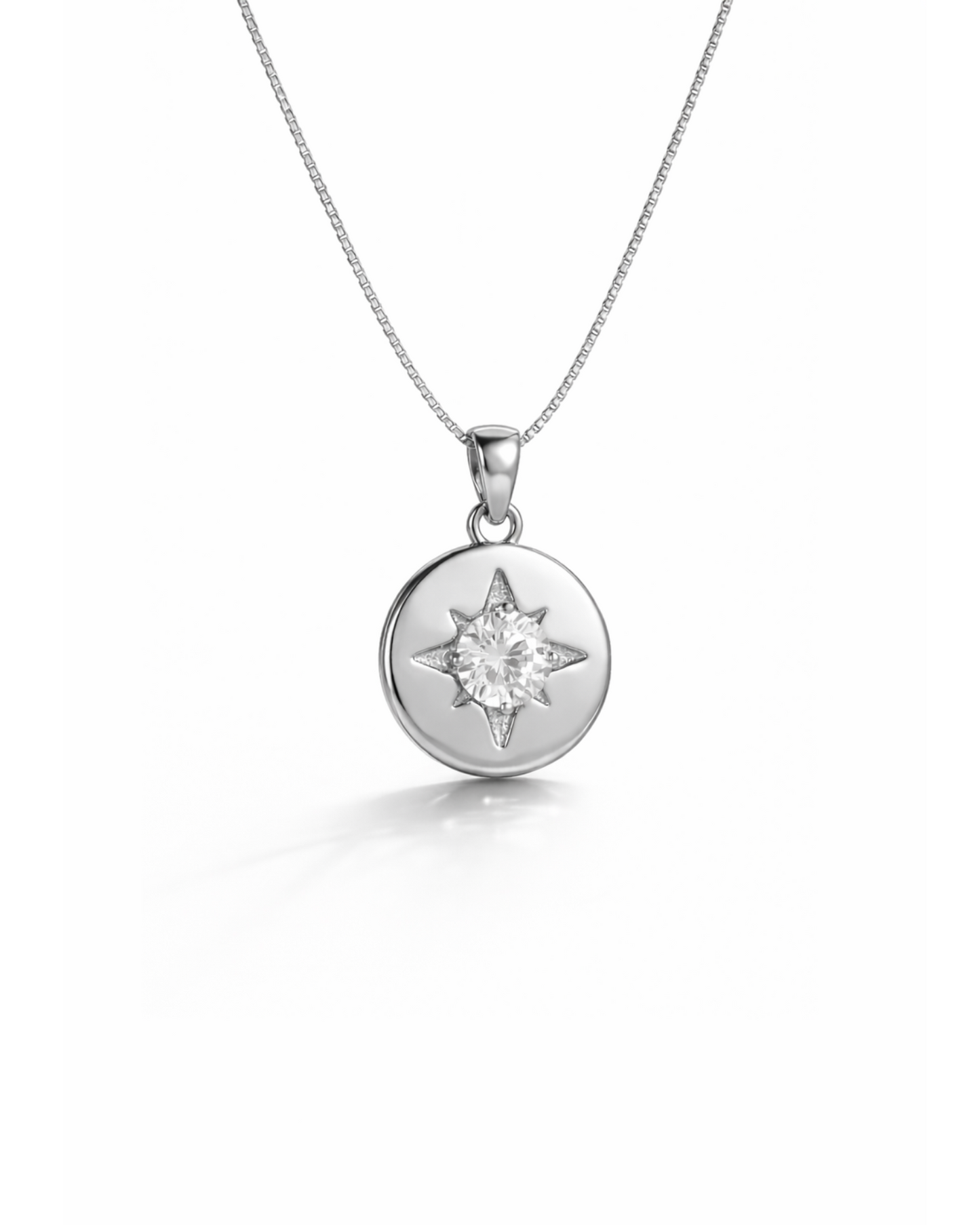 Candella Starburst Disk Pendant Necklace Silver