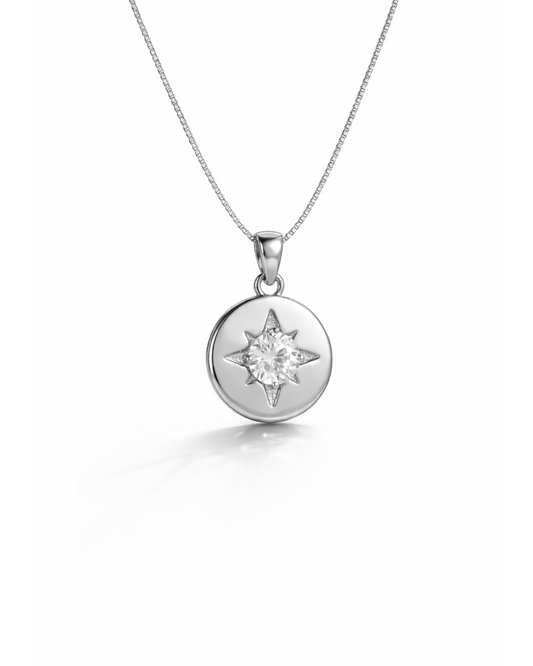 Candella Starburst Disk Pendant Necklace Silver
