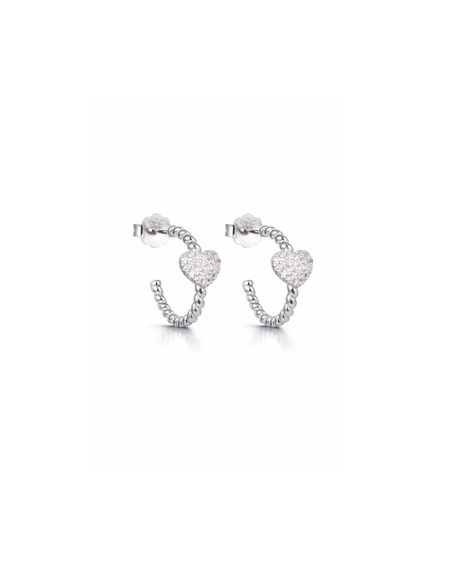 Candella Twisted Half Hoop Earrings with Heart Silver