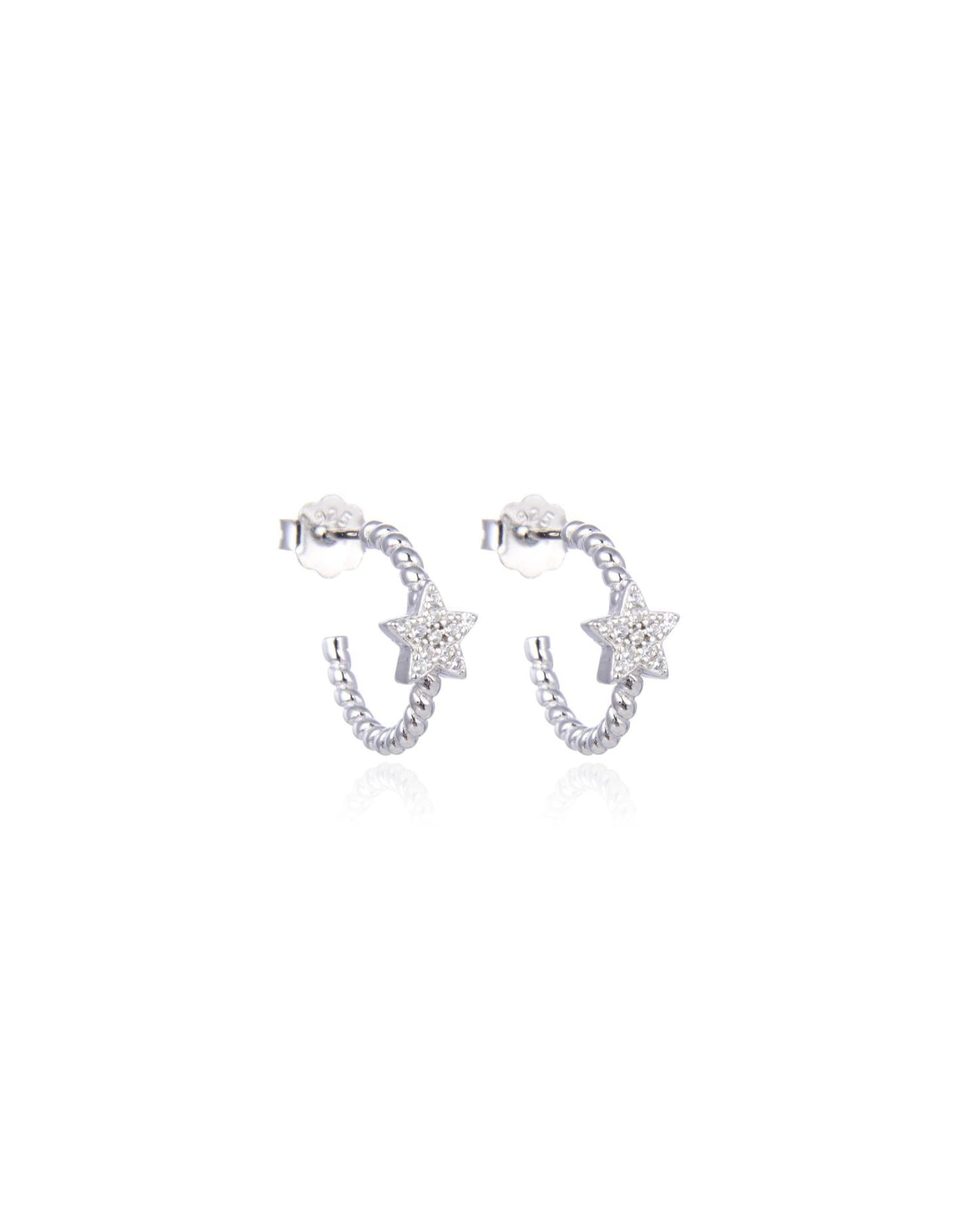 Twisted Half Hoop Earrings with Star Silver