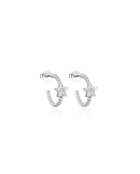 Twisted Half Hoop Earrings with Star Silver