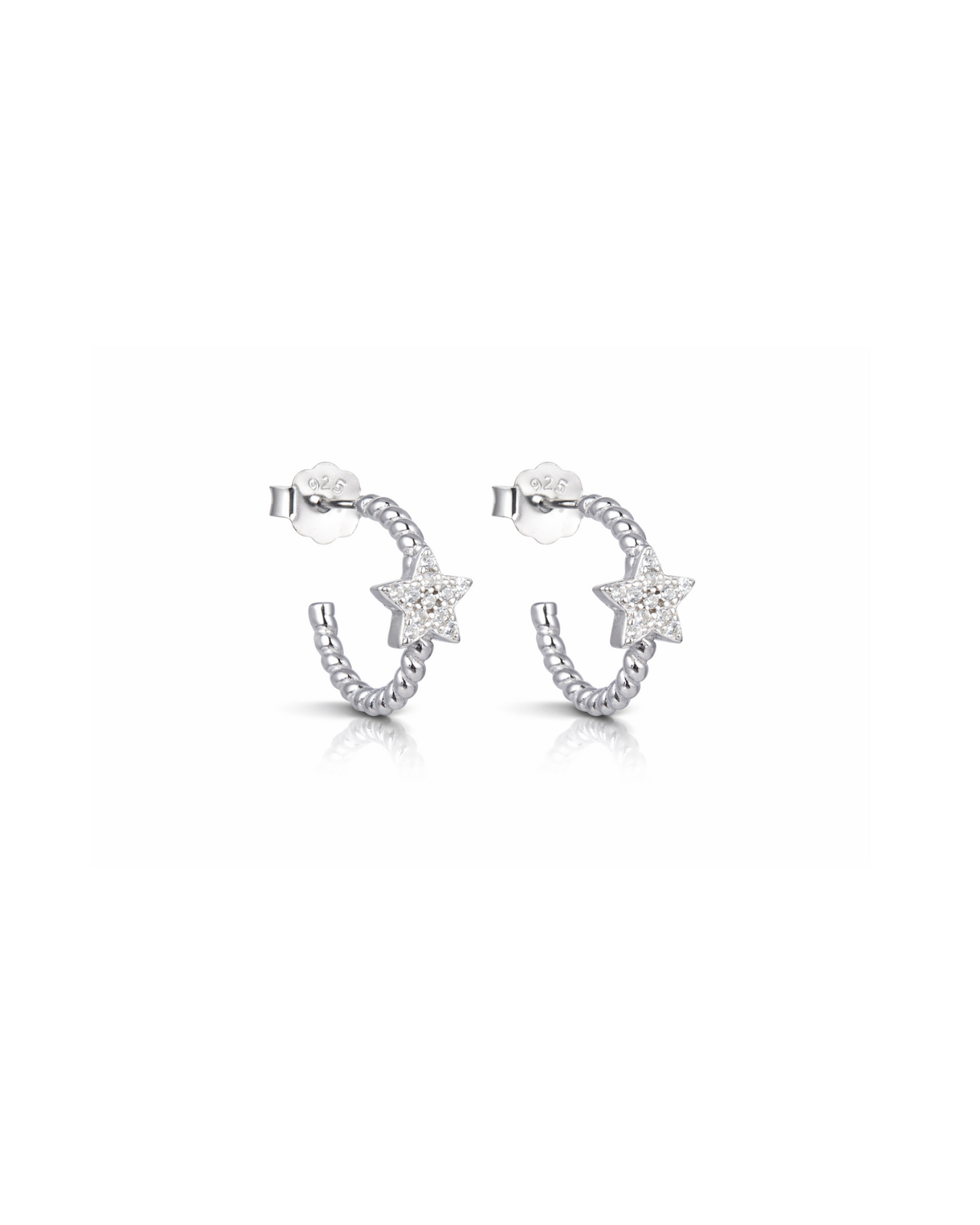 Candella Twisted Half Hoop Earrings with Star Silver